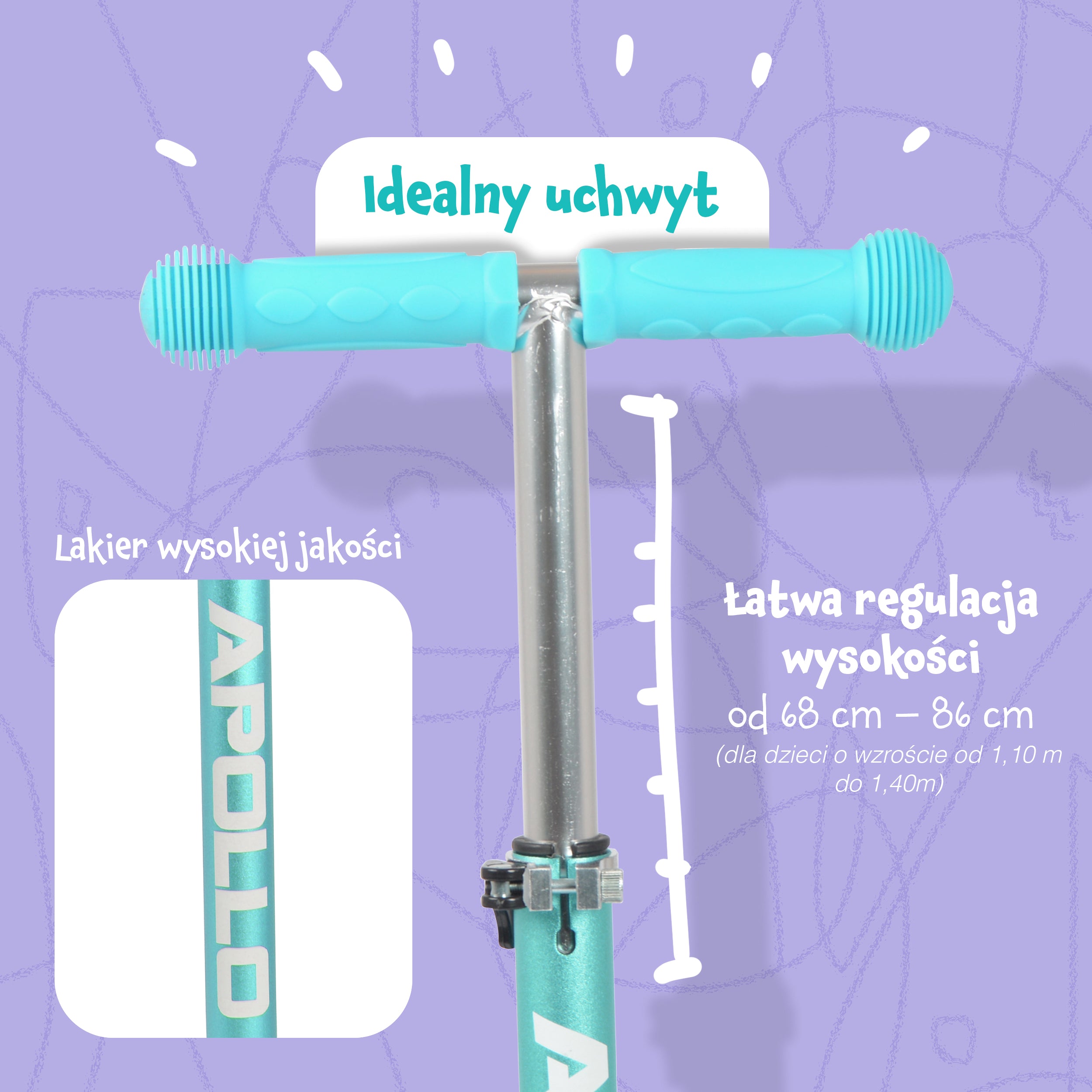 Apollo - Hulajnoga dla dzieci Apollo LED - w różnych kolorach - Jasnoturkusowy