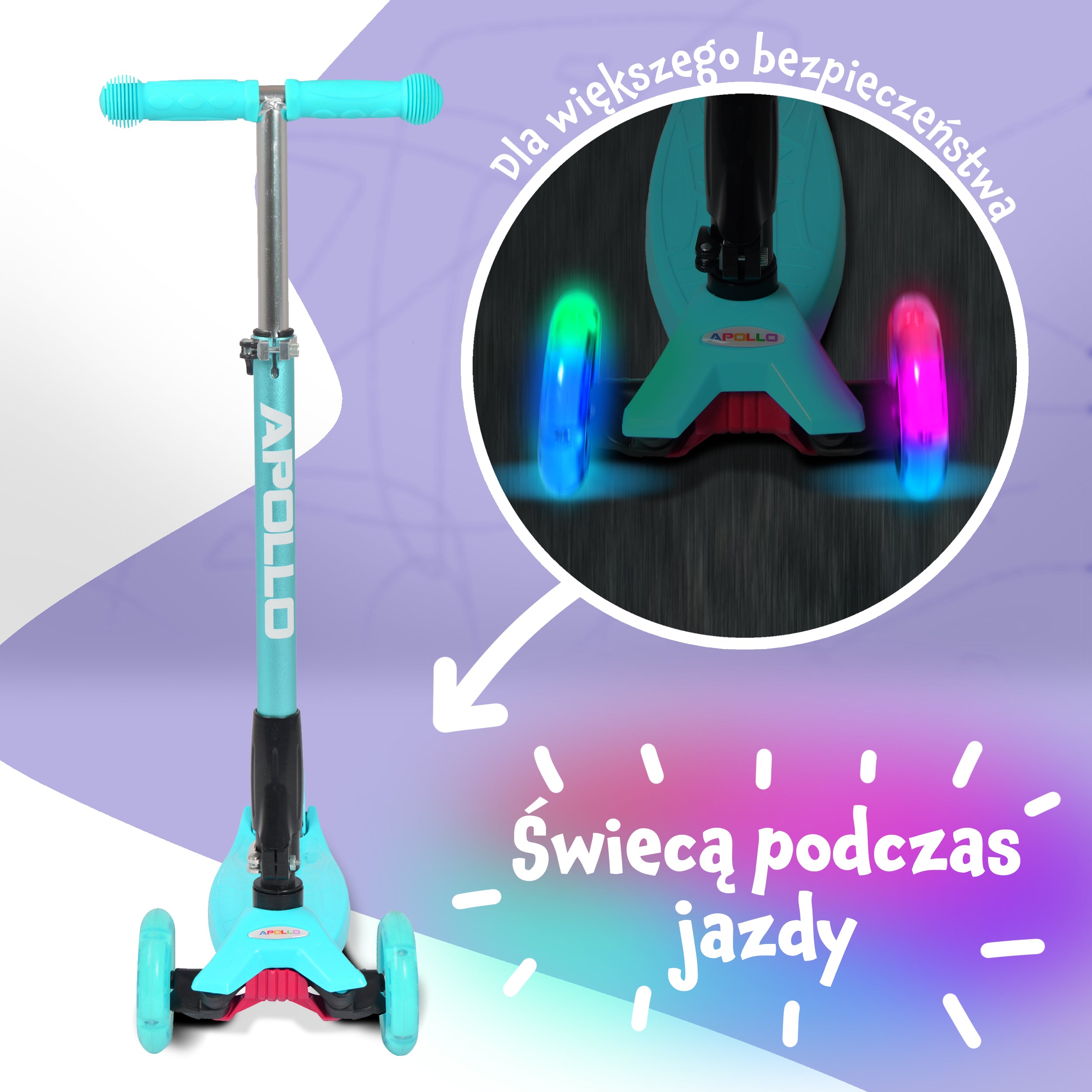 Apollo - Hulajnoga dla dzieci Apollo LED - w różnych kolorach - Jasnoturkusowy