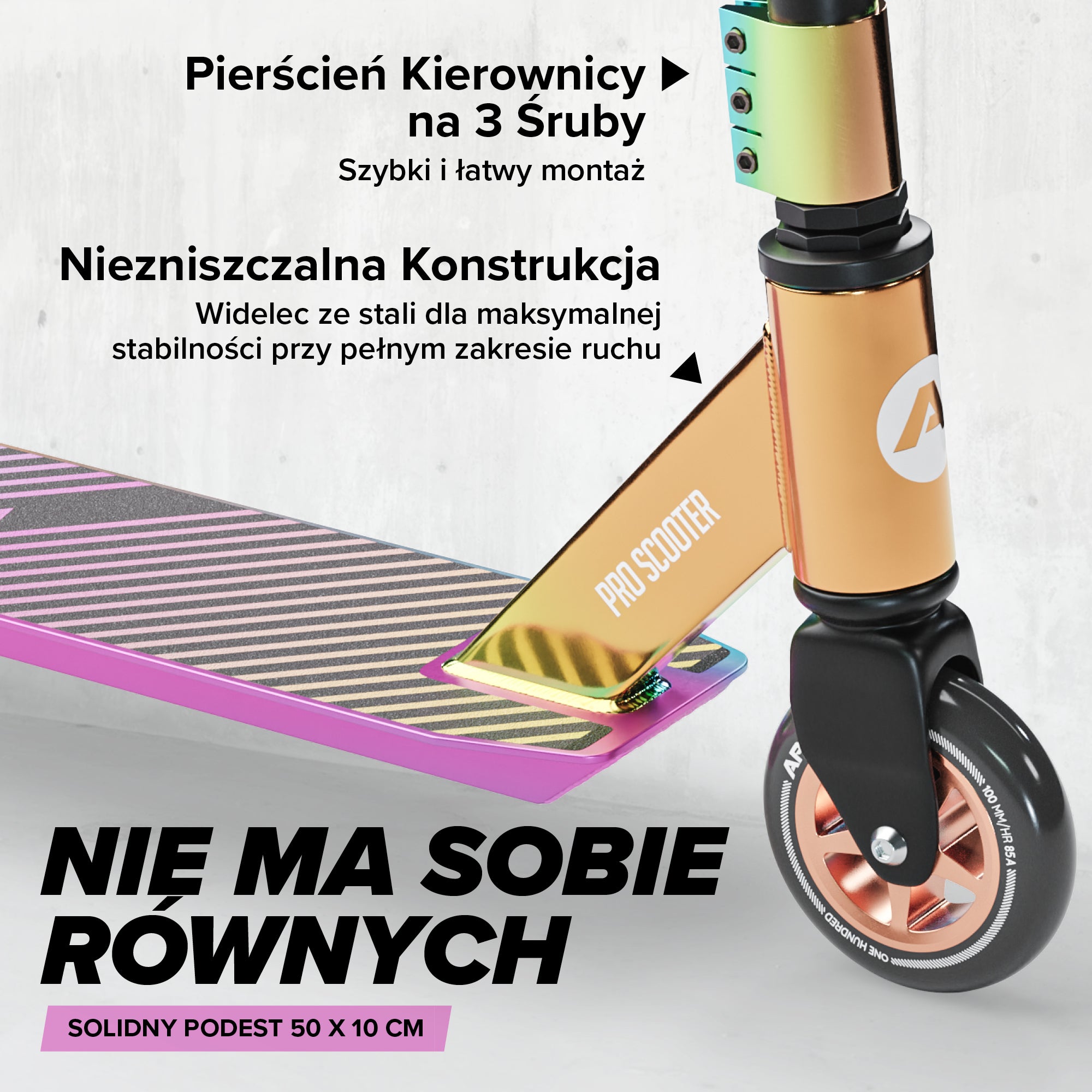 Apollo - Hulajnoga stunt „Genius Pro" - wytrzymała hulajnoga dla dzieci z łożyskami ABEC 9 - Tęczowy