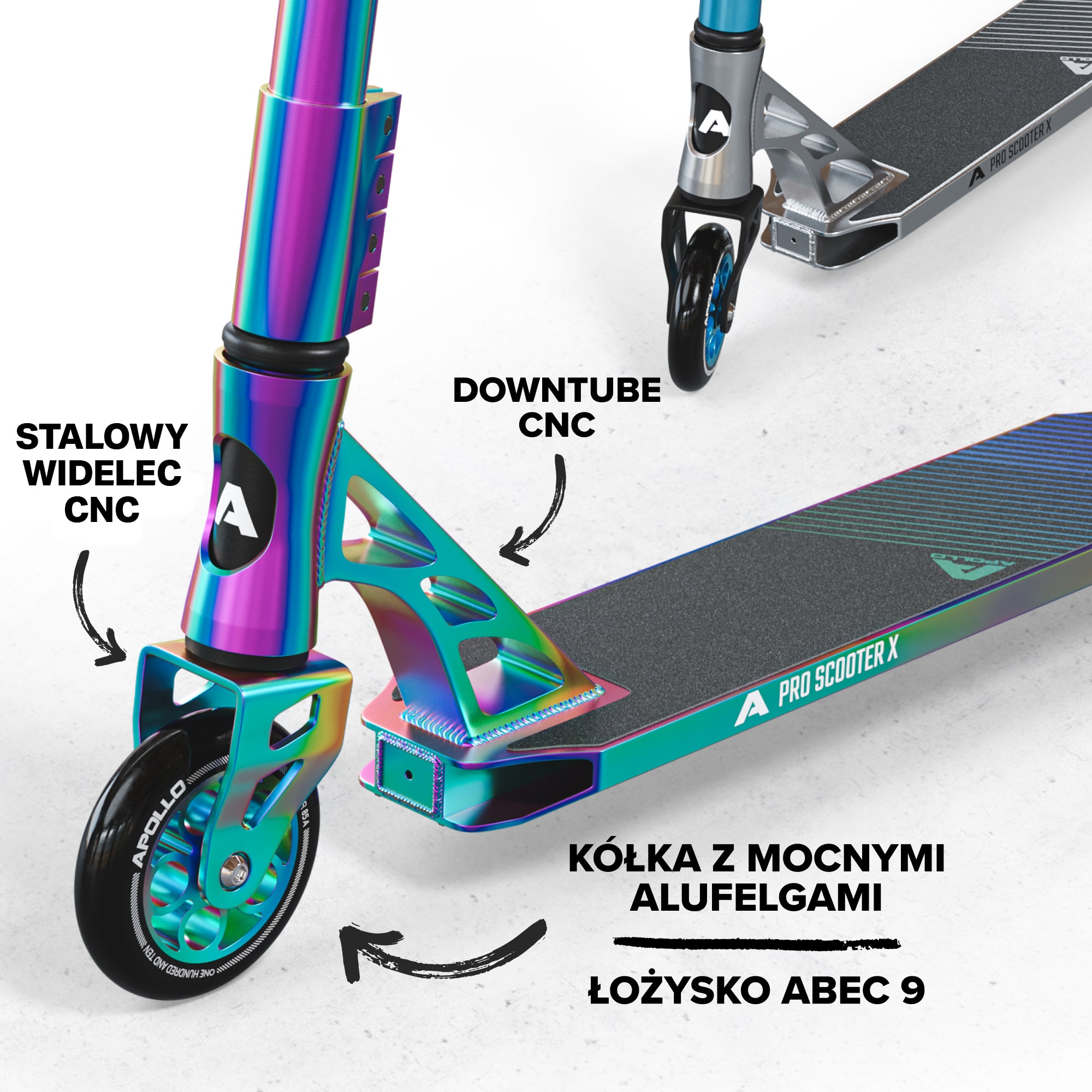 Apollo - High-end hulajnoga stunt "Genesis Pro X" z łożyskami ABEC 9 - Full Rainbow