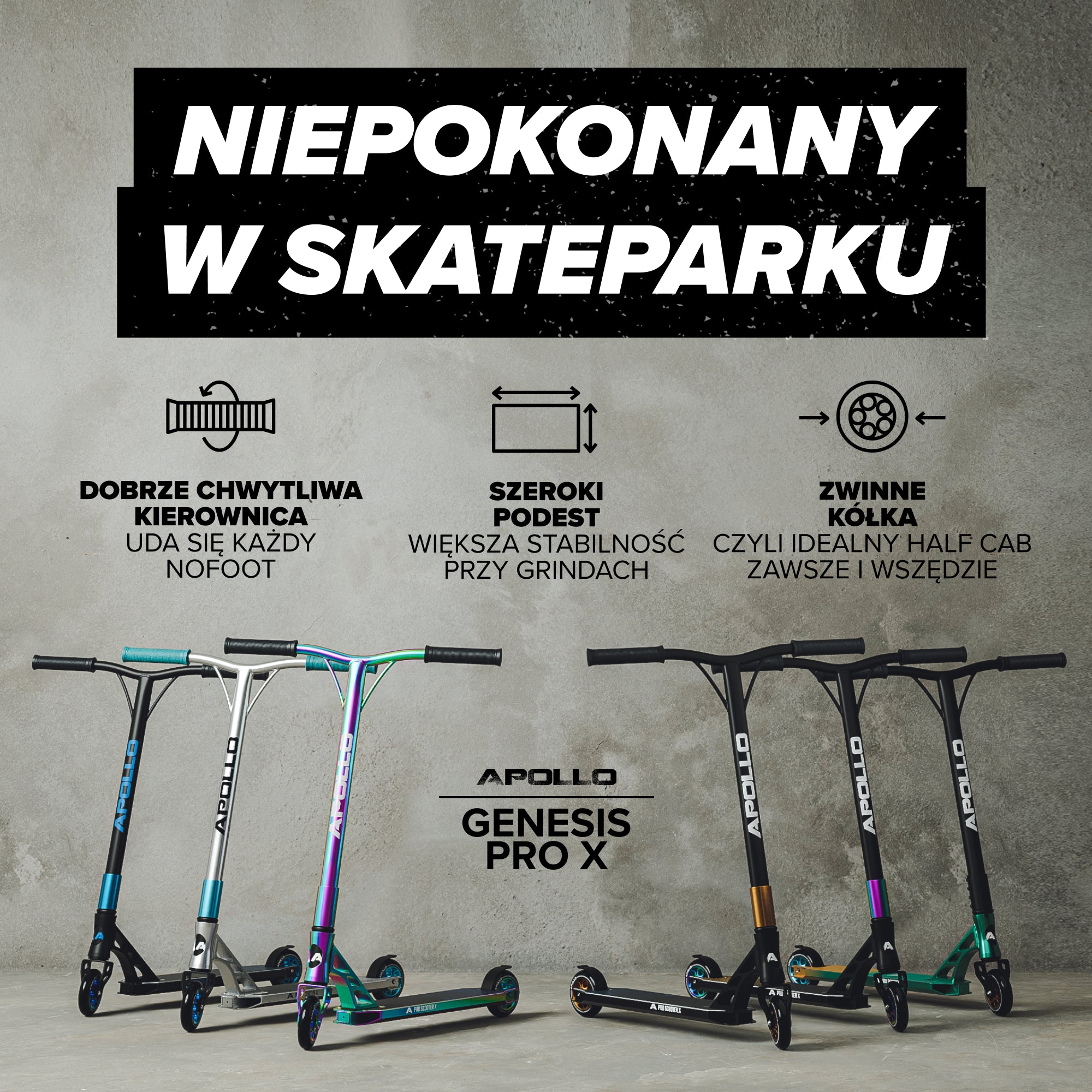 Apollo - High-end hulajnoga stunt "Genesis Pro X" z łożyskami ABEC 9 - Full Rainbow