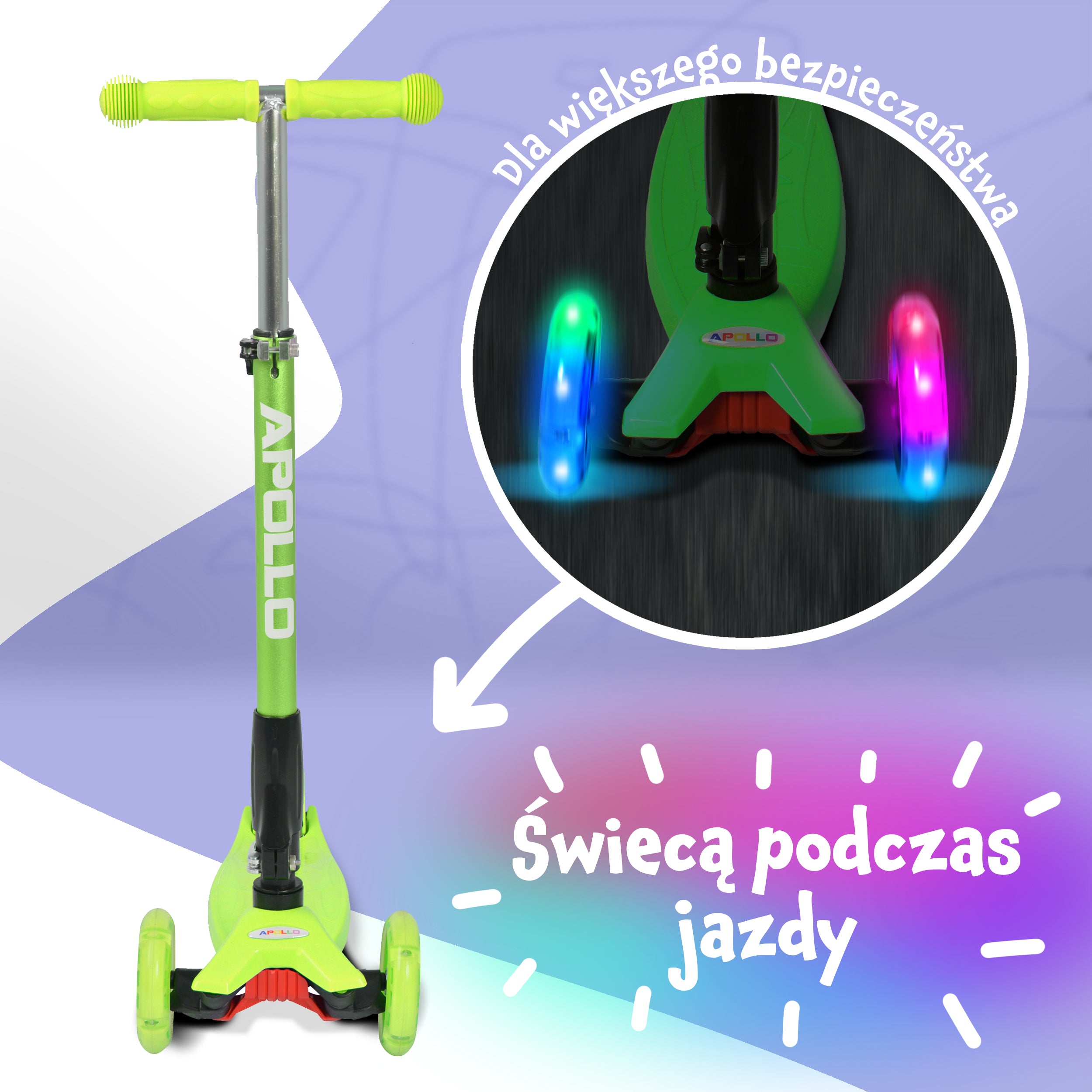 Apollo - Hulajnoga dla dzieci Apollo LED - w różnych kolorach - Zielony