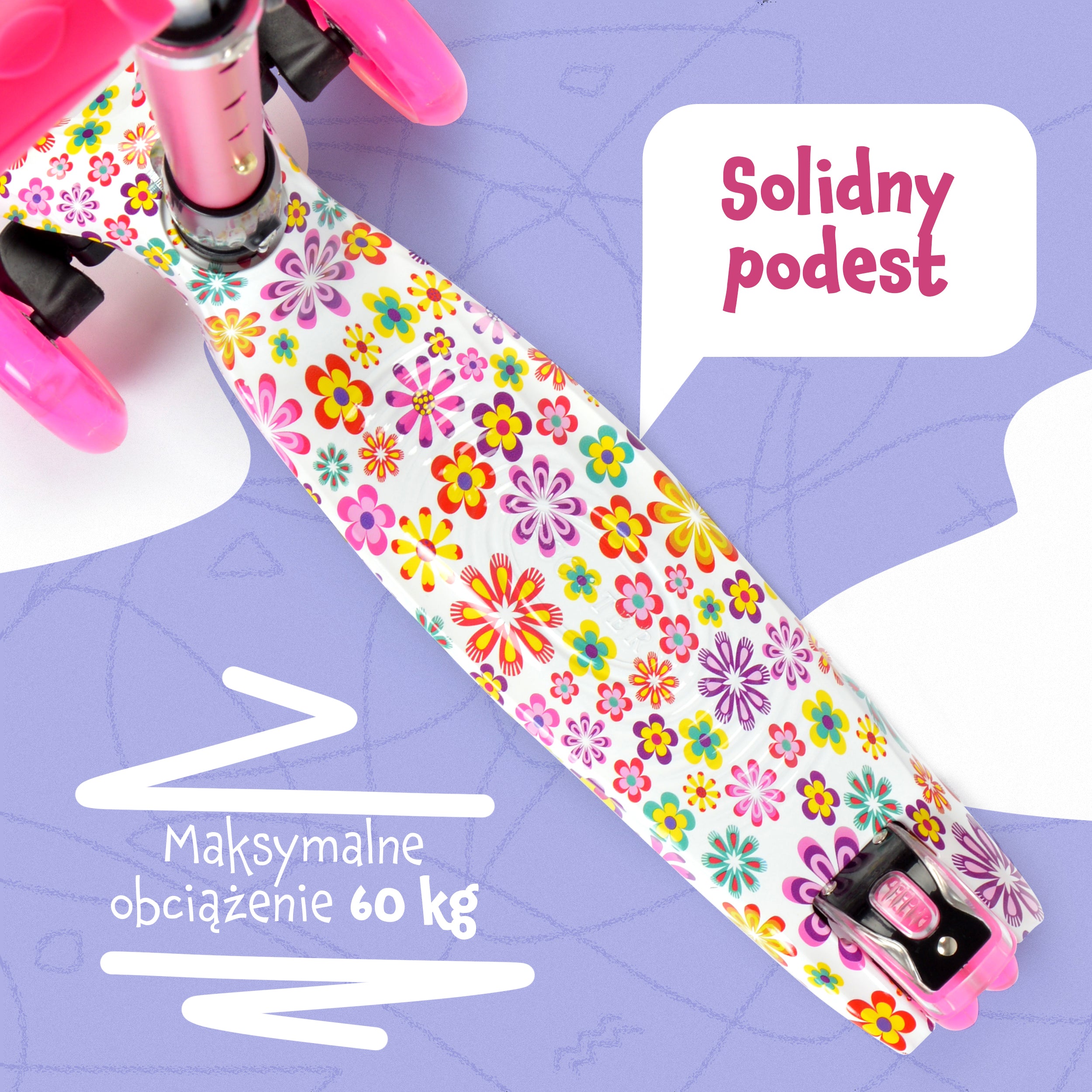 Apollo - Hulajnoga dla dzieci Apollo LED - w różnych kolorach - Pink Flower