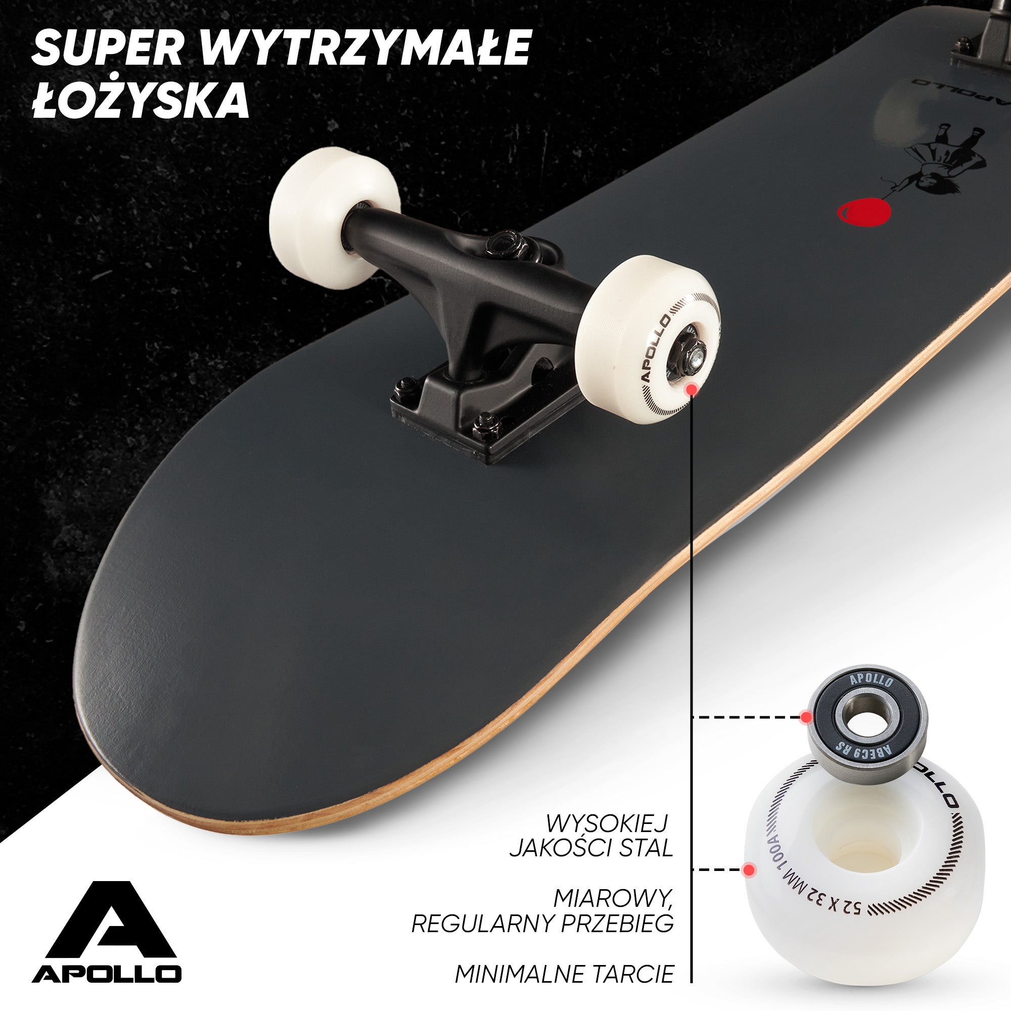 Apollo - Skateboard - "Balloon" - 7-warstwowa drewniana deska kompletna z łożyskami ABEC 7 - Balloon