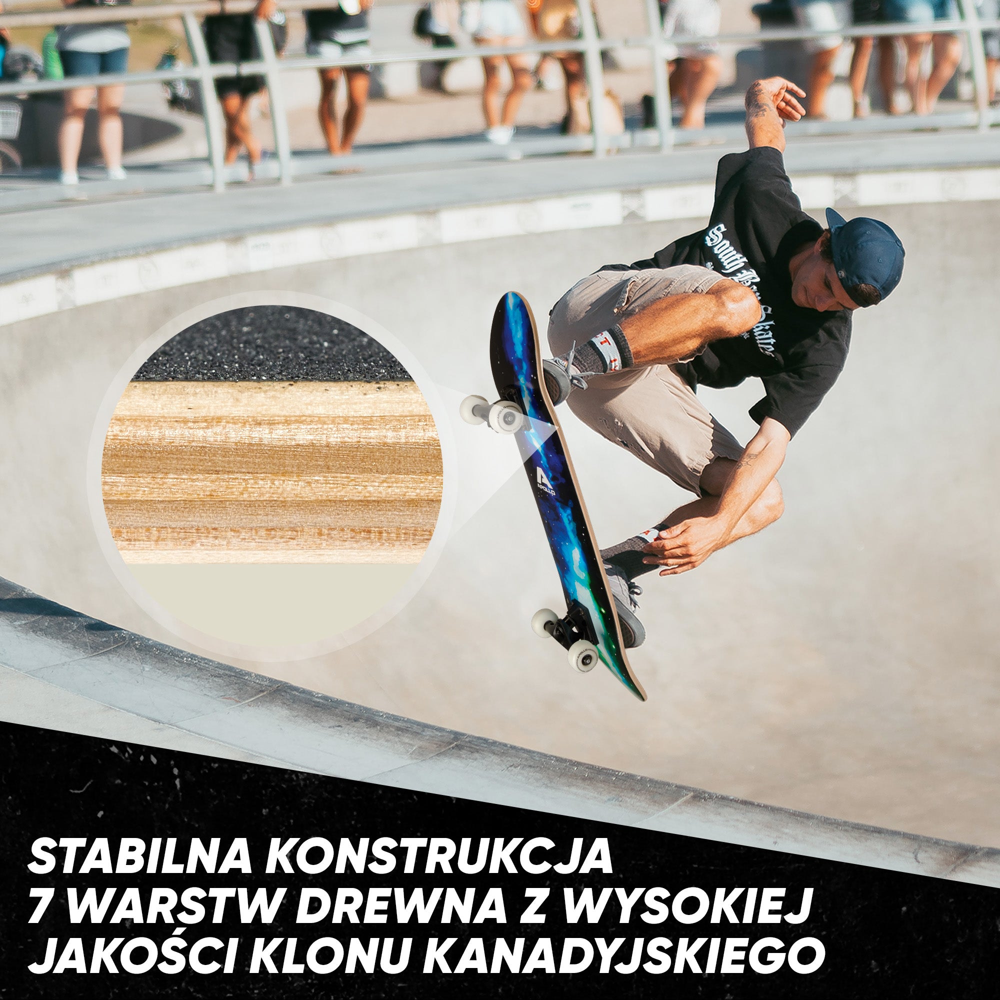 Apollo - Skateboard - "Galaxy" - 7-warstwowa drewniana deska kompletna z łożyskami ABEC 7 -