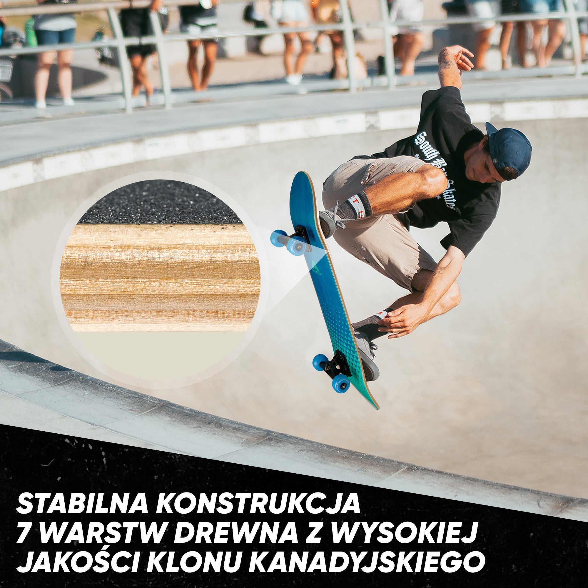 Apollo - Skateboard - "Fresh" - 7-warstwowa drewniana deska kompletna z łożyskami ABEC 7 - Fresh