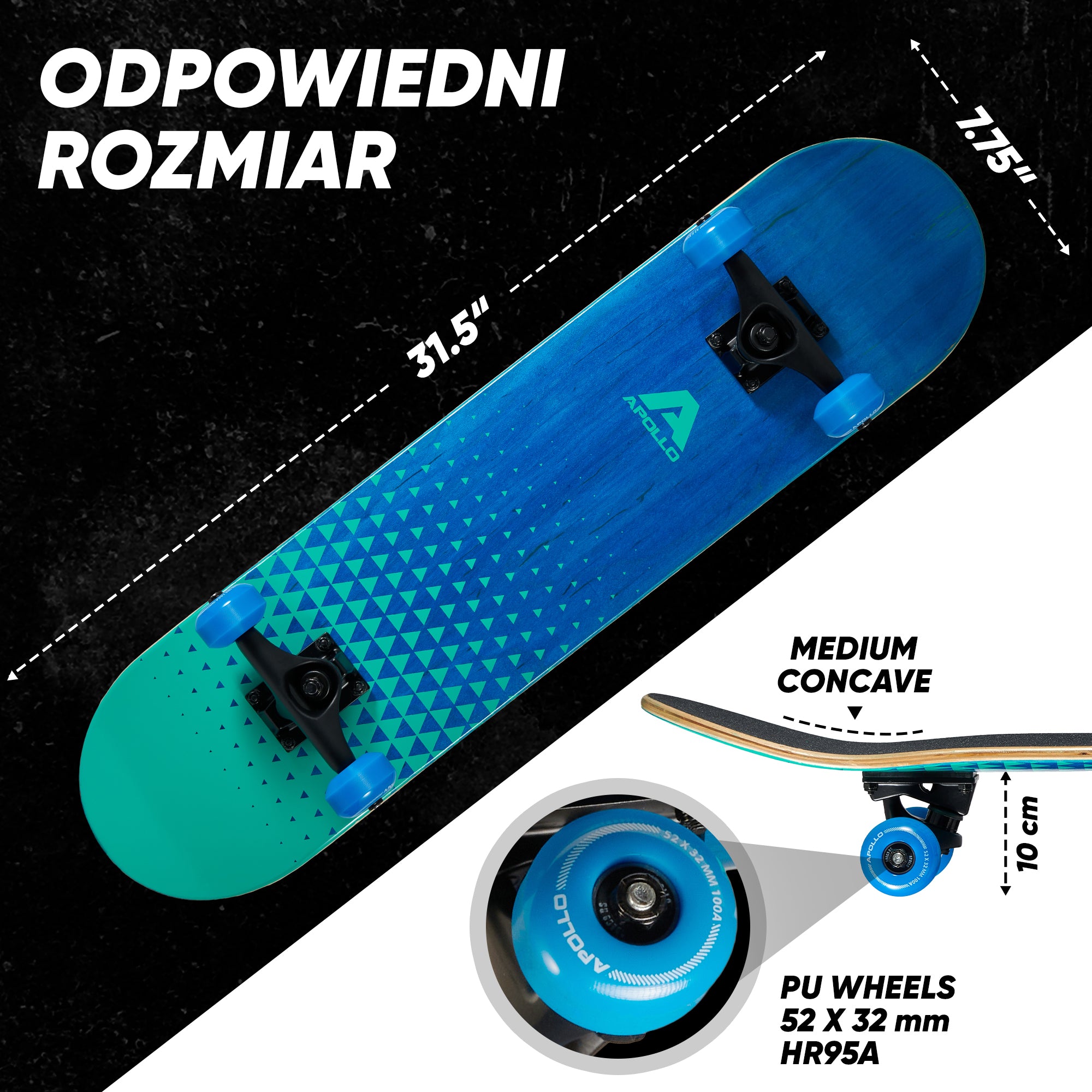 Apollo - Skateboard - "Fresh" - 7-warstwowa drewniana deska kompletna z łożyskami ABEC 7 - Fresh