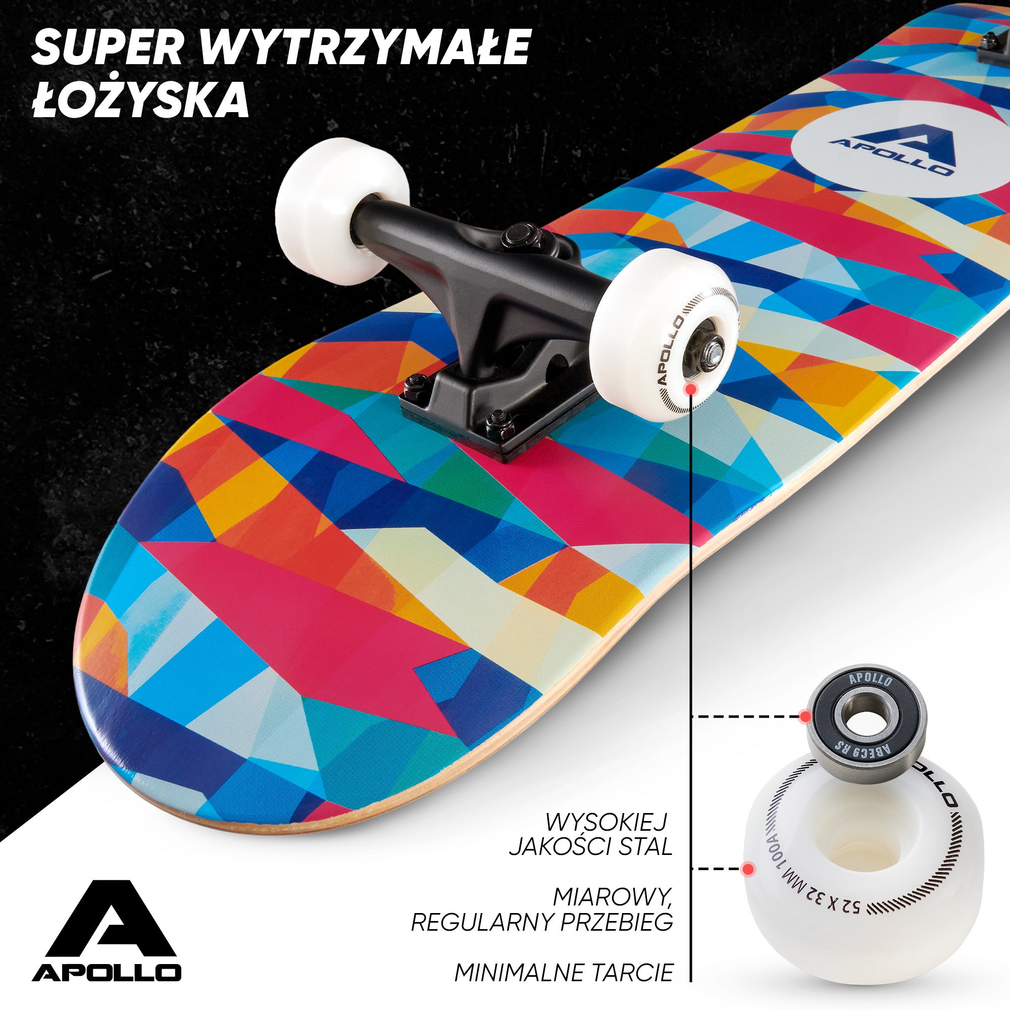 Apollo - Skateboard - "Mosaik" - 7-warstwowa drewniana deska kompletna z łożyskami ABEC 7 - Mosaik