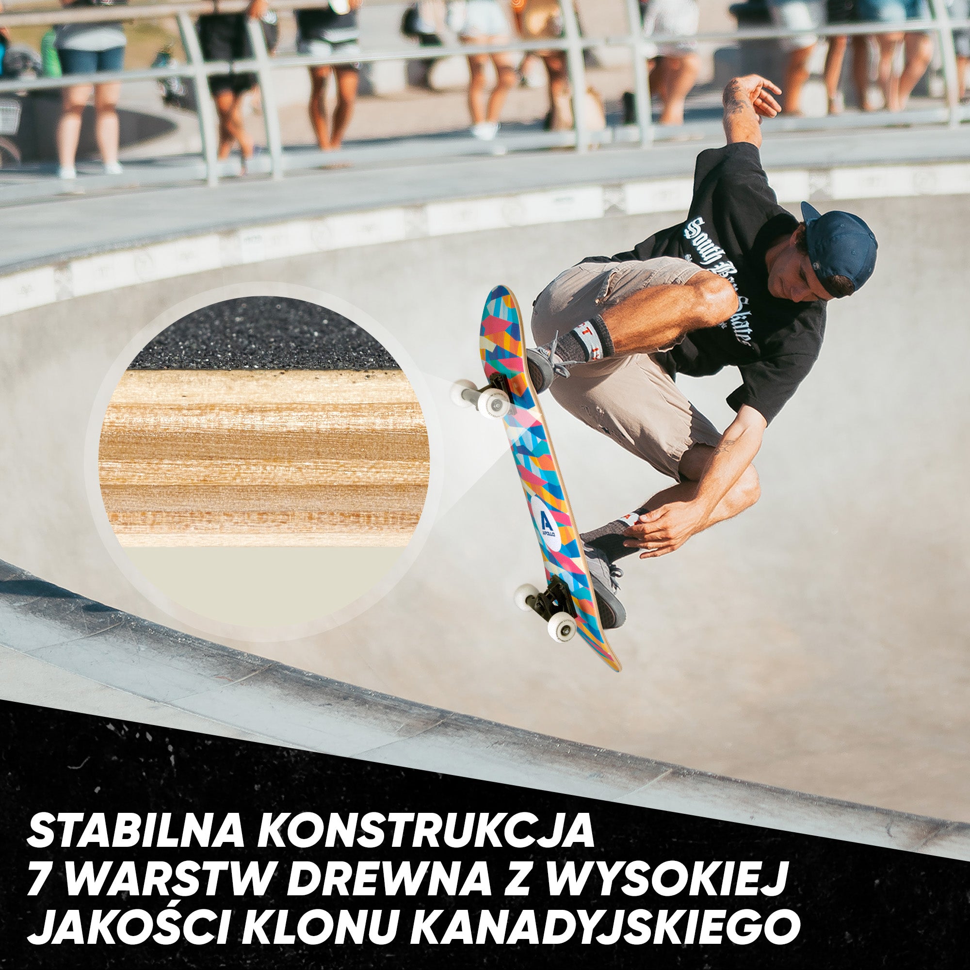 Apollo - Skateboard - "Mosaik" - 7-warstwowa drewniana deska kompletna z łożyskami ABEC 7 - Mosaik