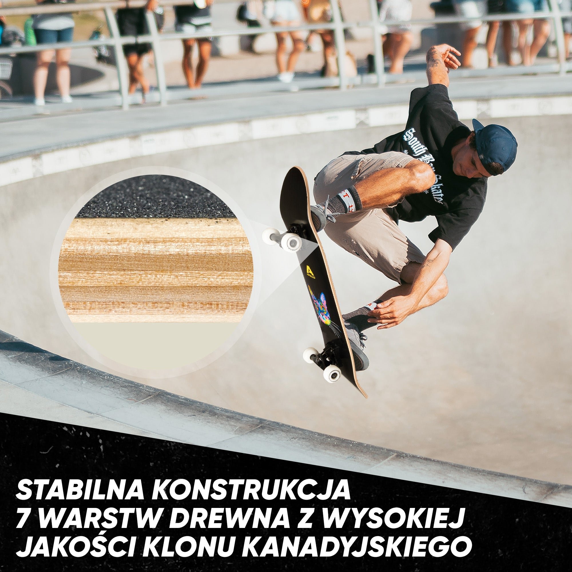 Apollo - Skateboard - "Cat" - 7-warstwowa drewniana deska kompletna z łożyskami ABEC 7 -