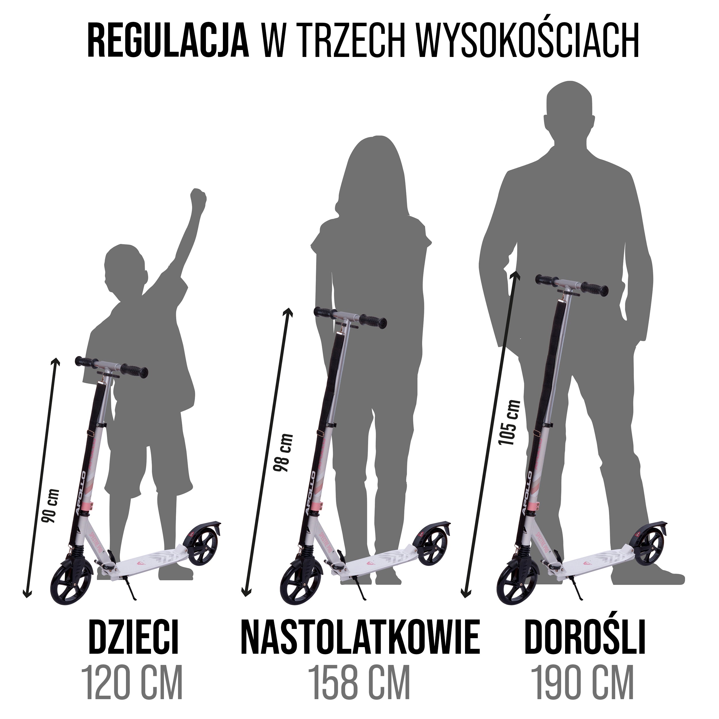 Apollo - Składana i regulowana hulajnoga miejska „Spectre” - Luksusowy Cityroller z podwójnym zawieszeniem - Biały Różowy