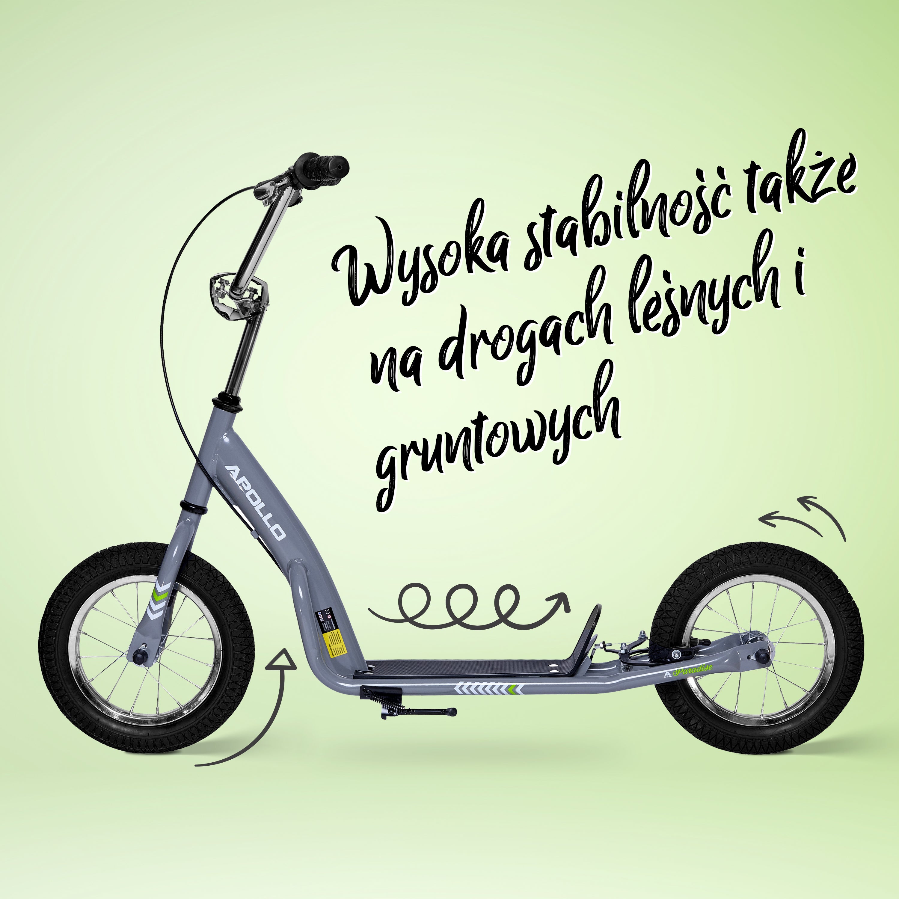 Apollo - Retro hulajnoga Paradise z oponami pneumatycznymi 12,5 cala - Szary