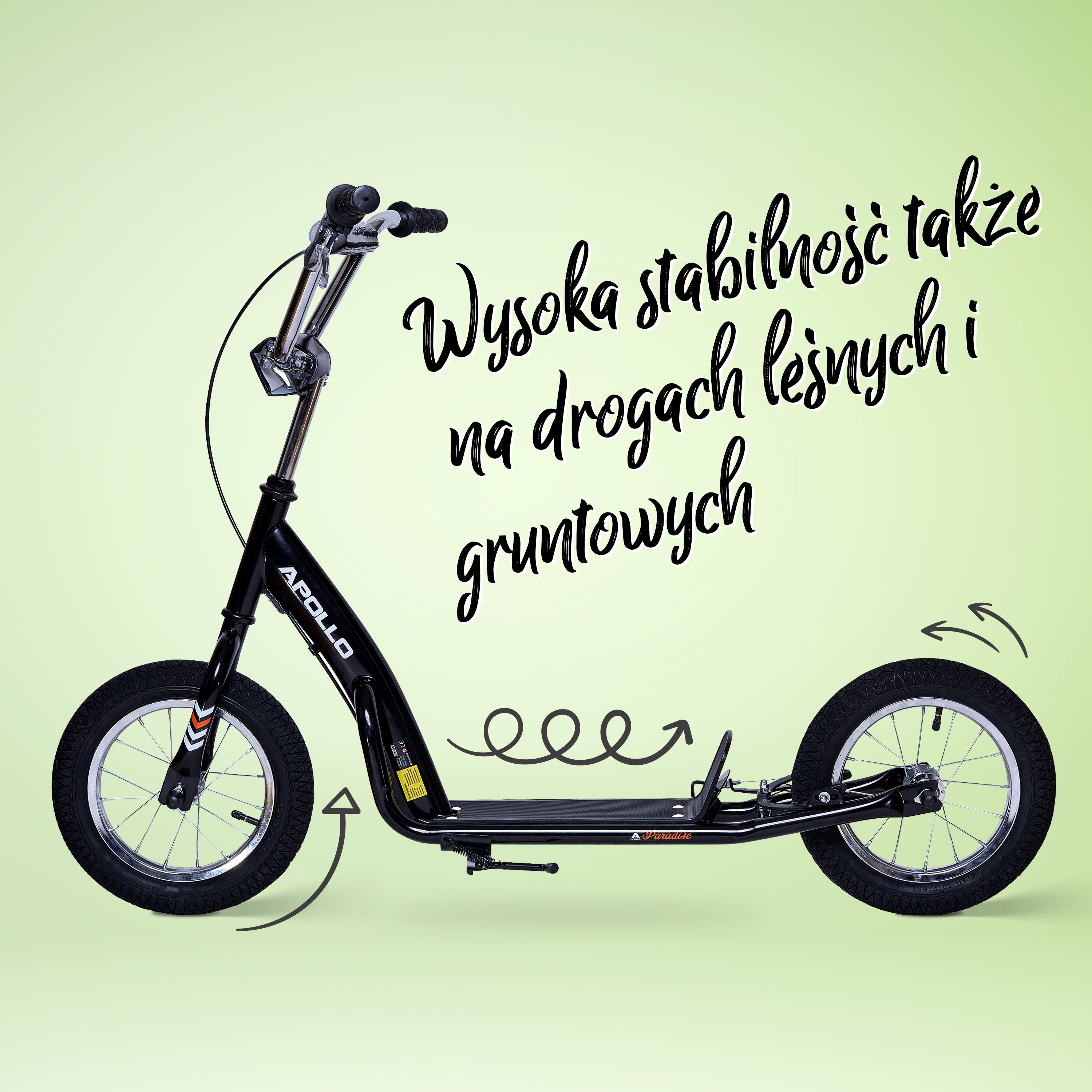 Apollo - Retro hulajnoga Paradise z oponami pneumatycznymi 12,5 cala - Czarny