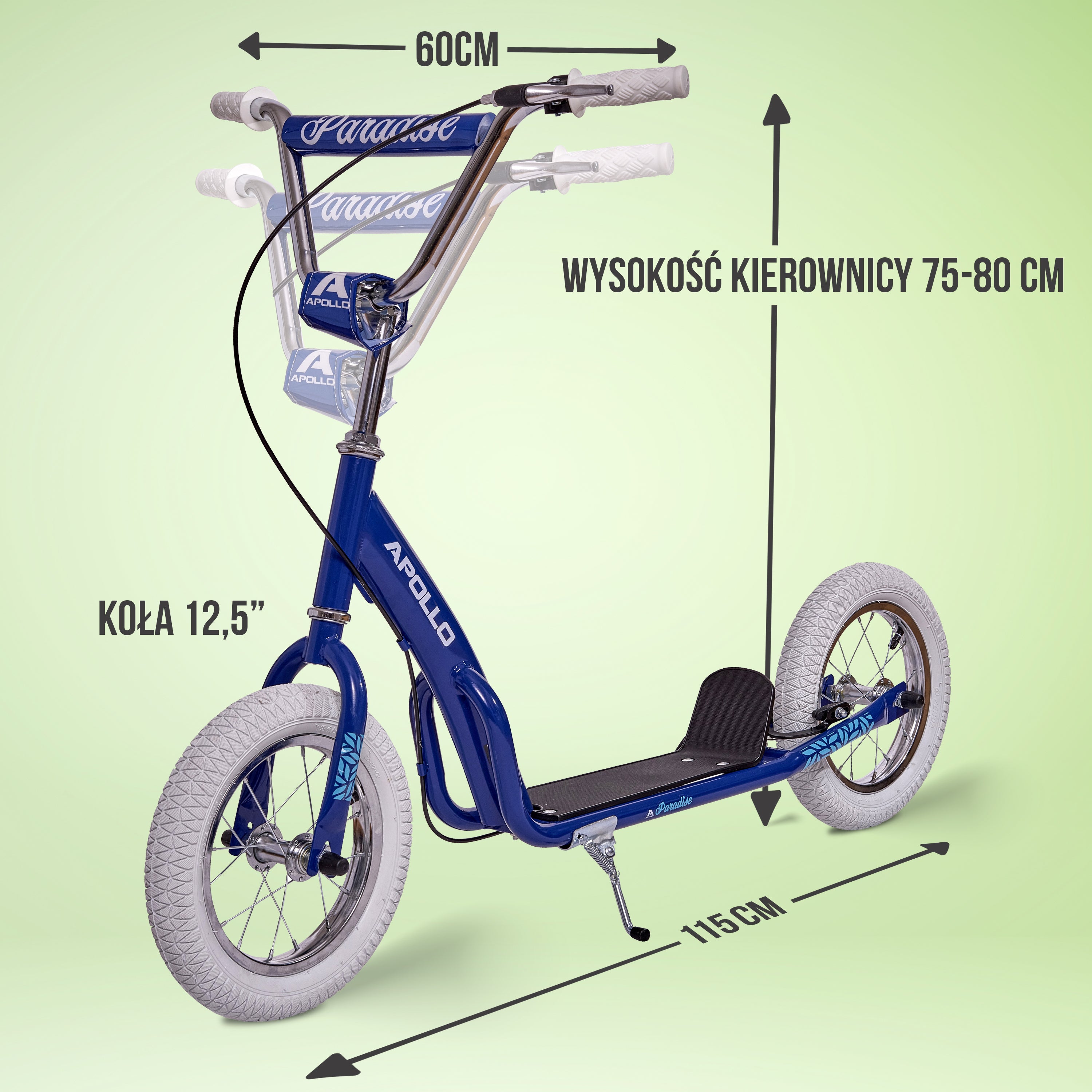 Apollo - Retro hulajnoga Paradise z oponami pneumatycznymi 12,5 cala - Niebieski