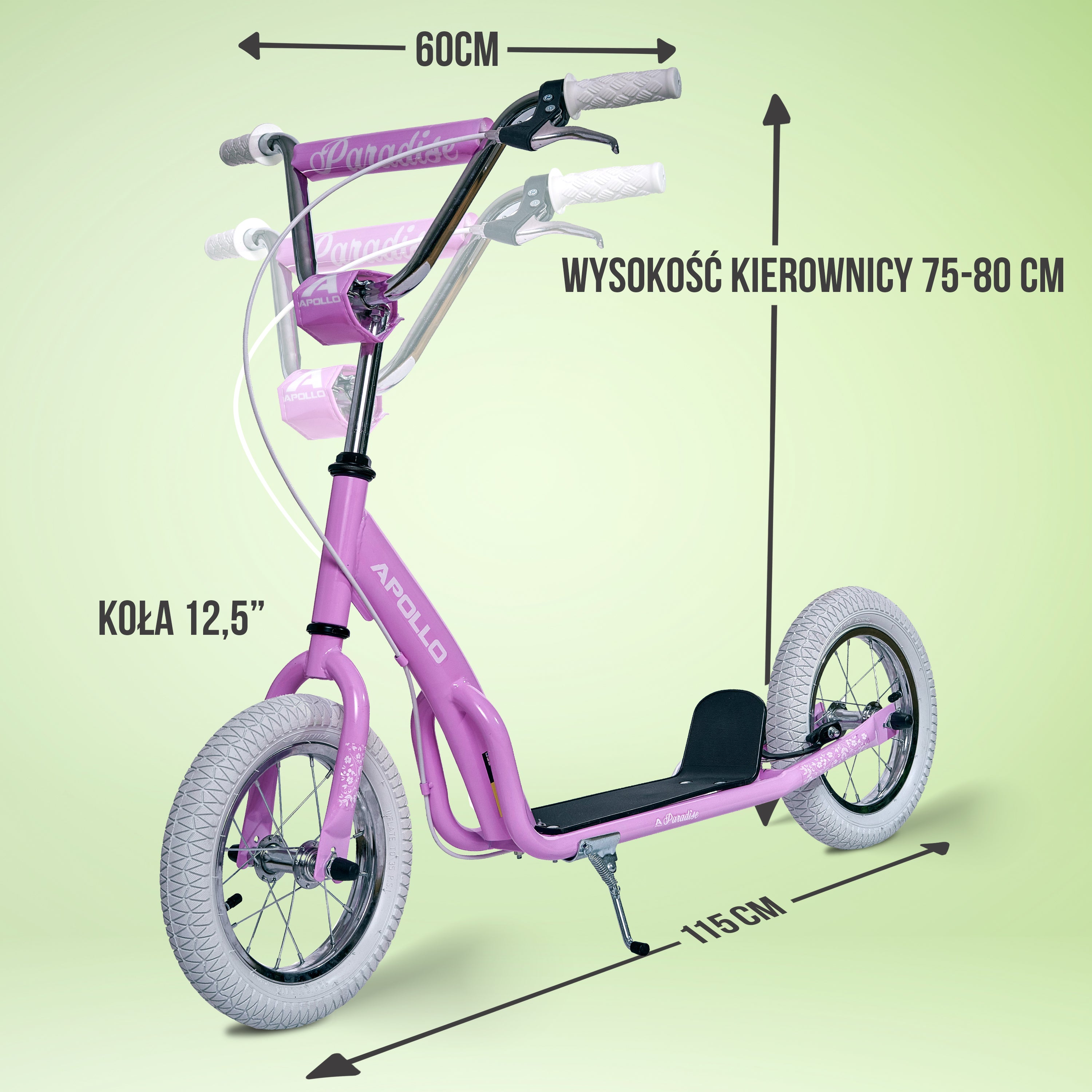 Apollo - Retro hulajnoga Paradise z oponami pneumatycznymi 12,5 cala - Różowy