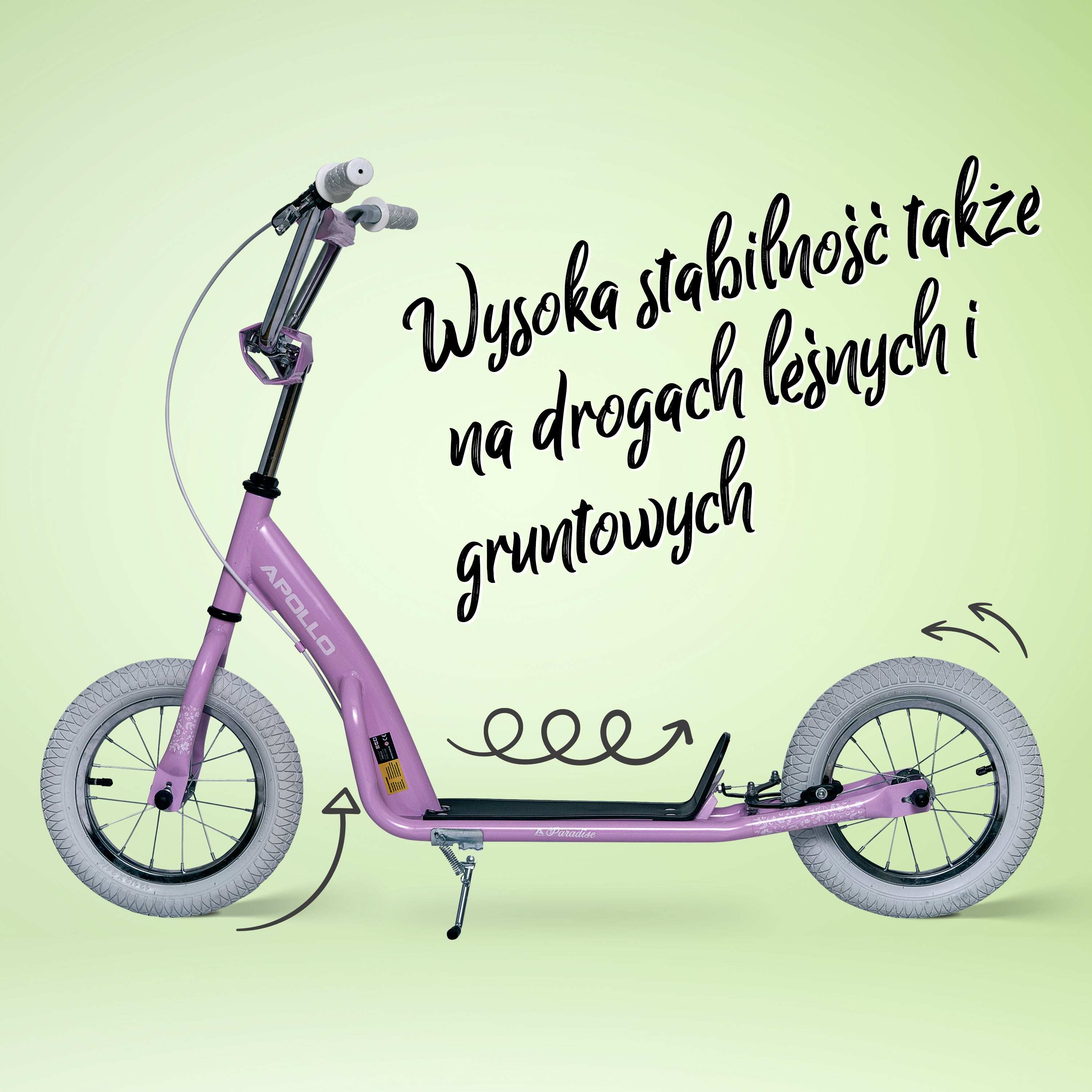 Apollo - Retro hulajnoga Paradise z oponami pneumatycznymi 12,5 cala - Różowy