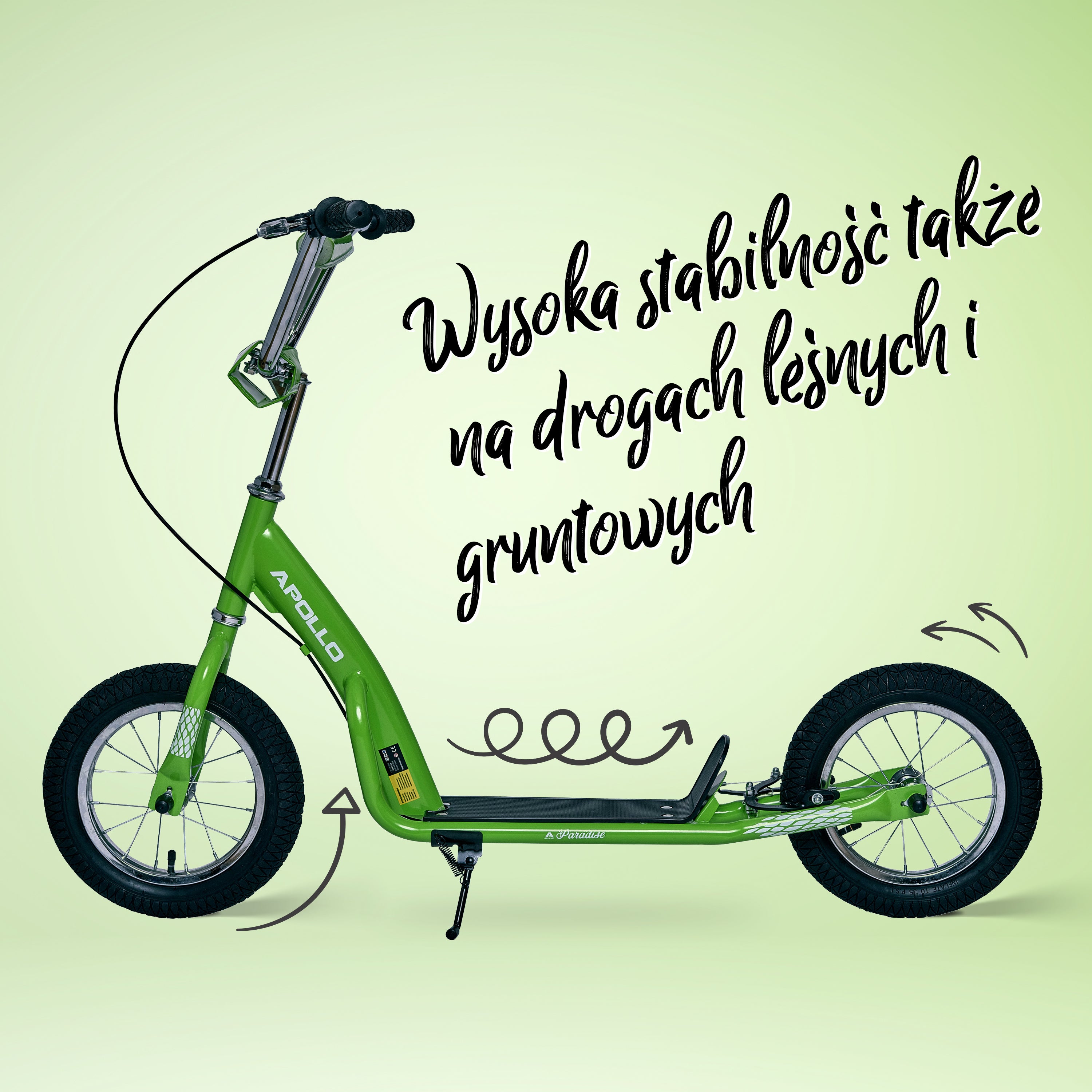 Apollo - Retro hulajnoga Paradise z oponami pneumatycznymi 12,5 cala - Zielony