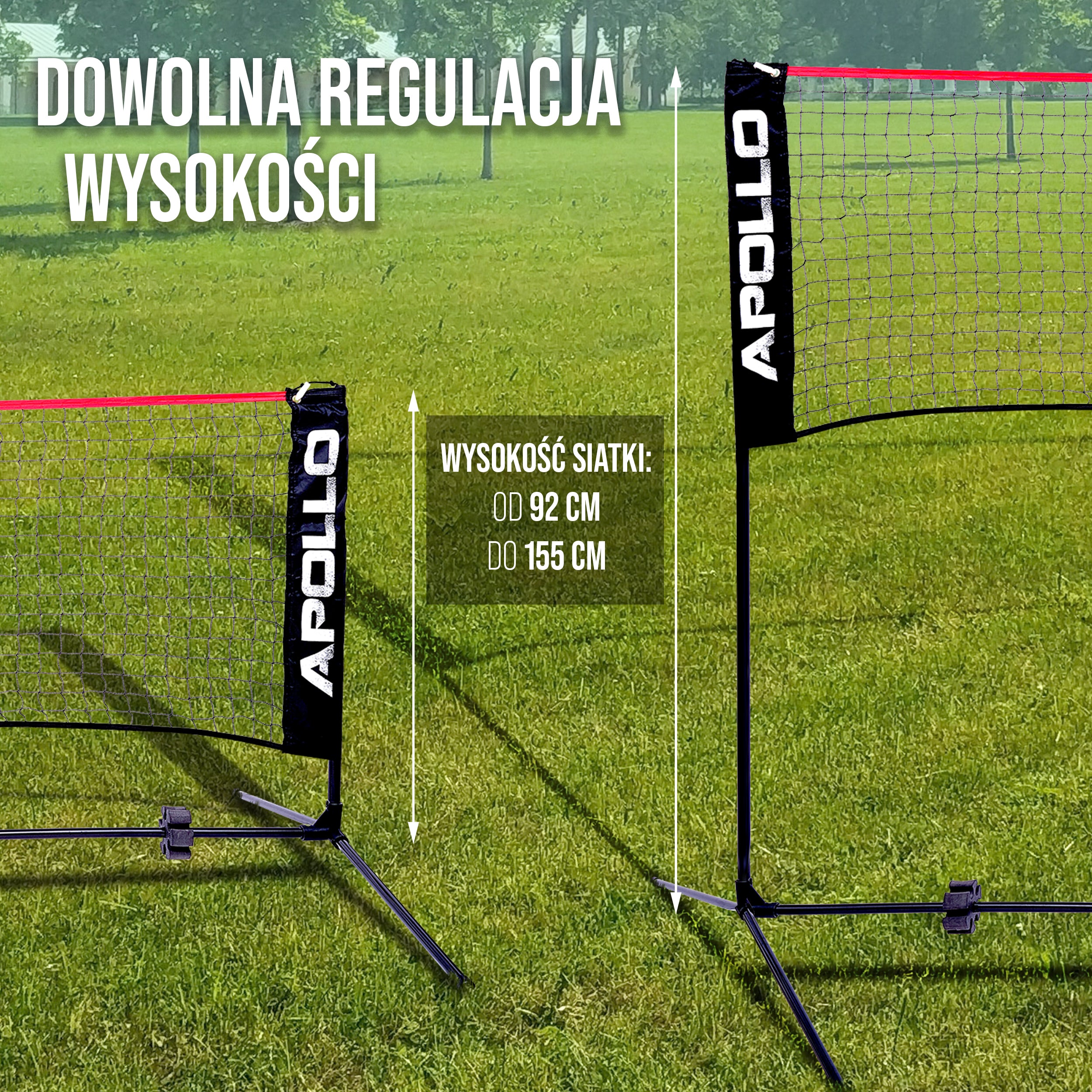 Apollo - Siatka do badmintona - siatka do siatkówki, regulowana wysokość, różne szerokości -
