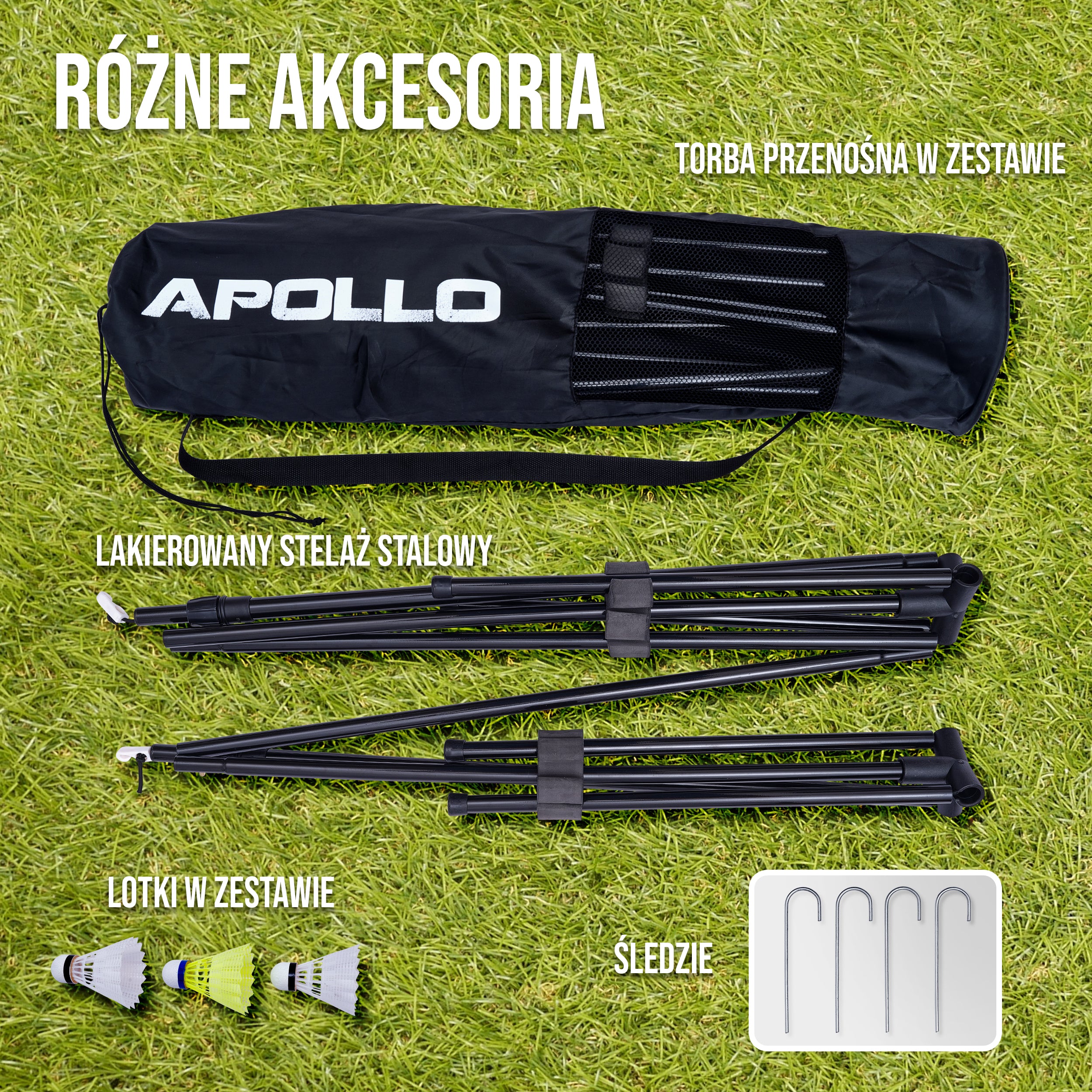Apollo - Siatka do badmintona - siatka do siatkówki, regulowana wysokość, różne szerokości -