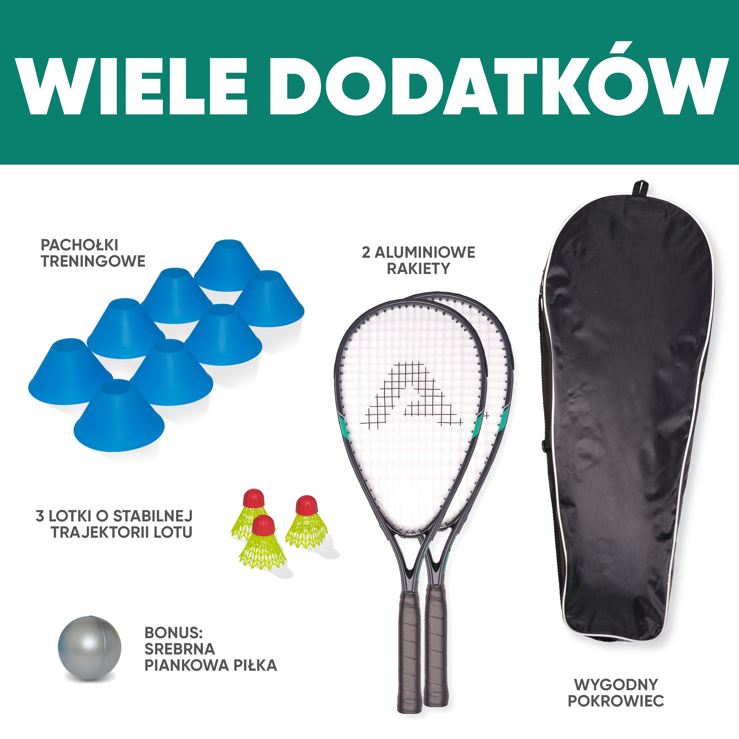 Apollo - Zestaw do speed badmintona - w tym torba, 2 rakiety, lotki - Szary Mennica
