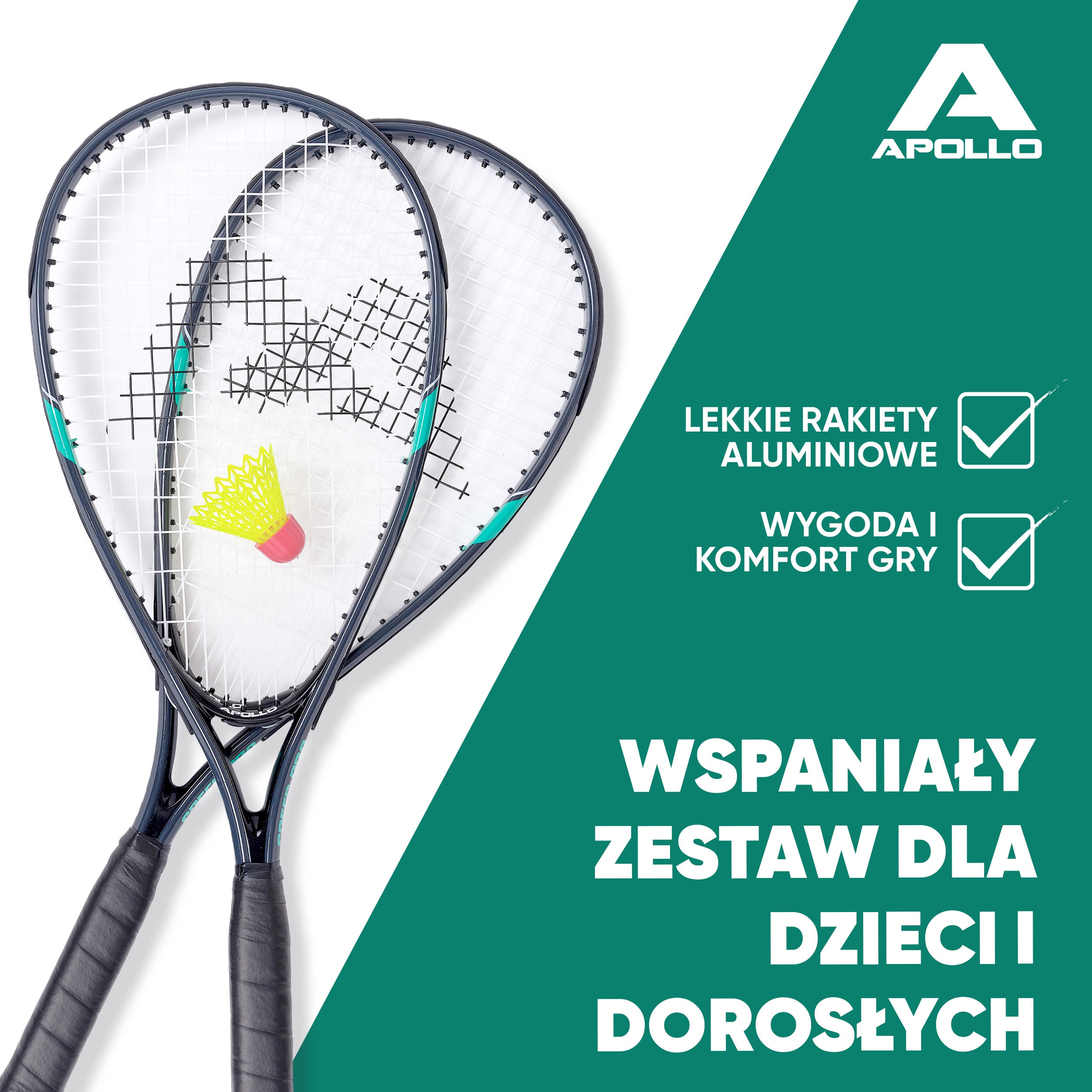 Apollo - Zestaw do speed badmintona - w tym torba, 2 rakiety, lotki - Szary Mennica