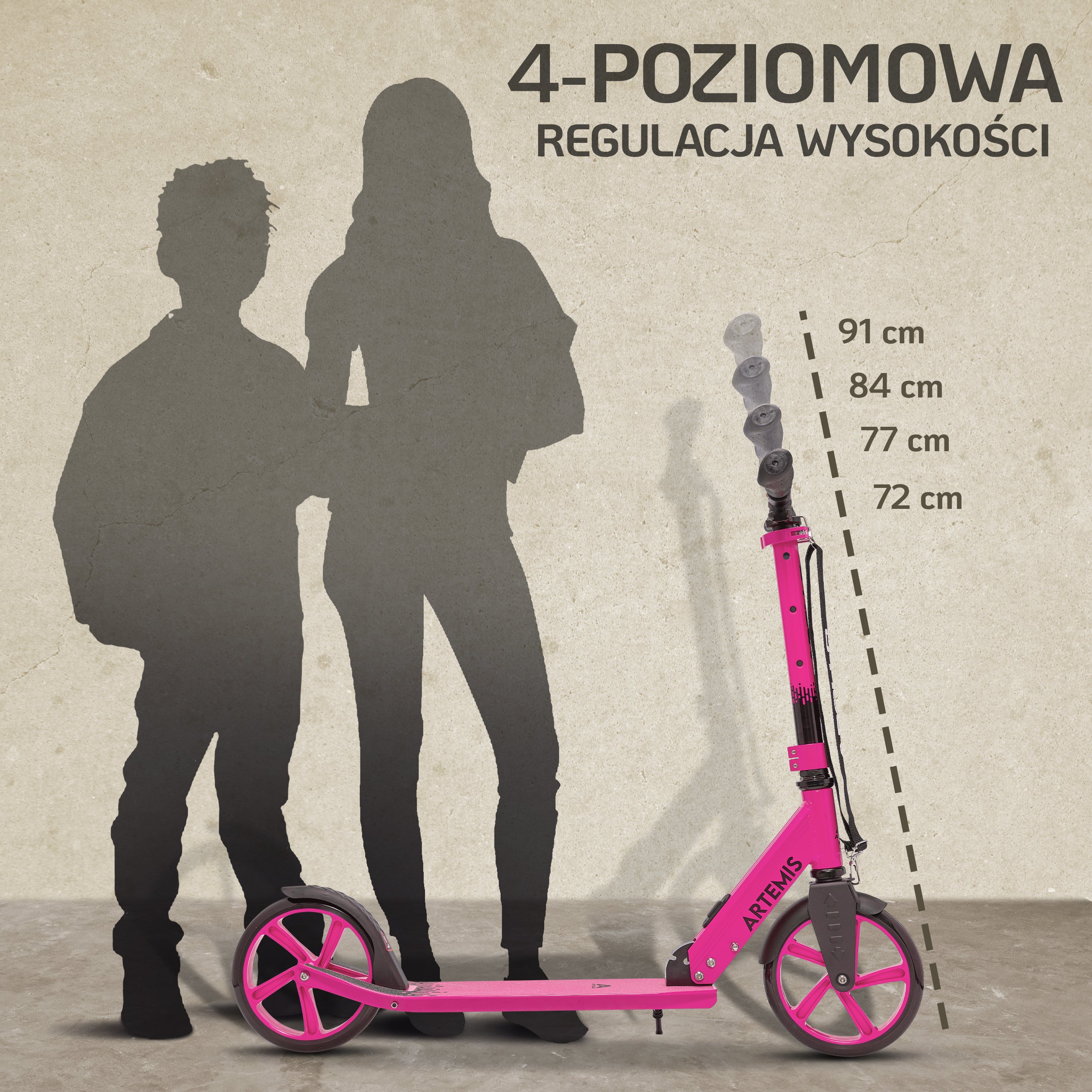 Apollo - Składana hulajnoga miejska „Artemis” z regulowaną wysokością kierownicy dla dzieci i młodzieży - Różowy