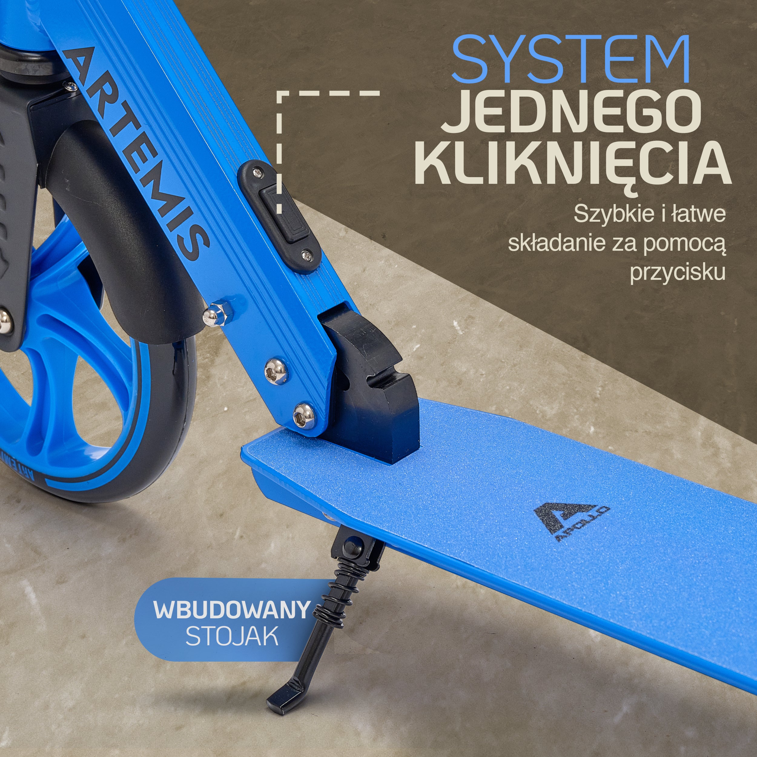 Apollo - Składana hulajnoga miejska „Artemis” z regulowaną wysokością kierownicy dla dzieci i młodzieży - Niebieski