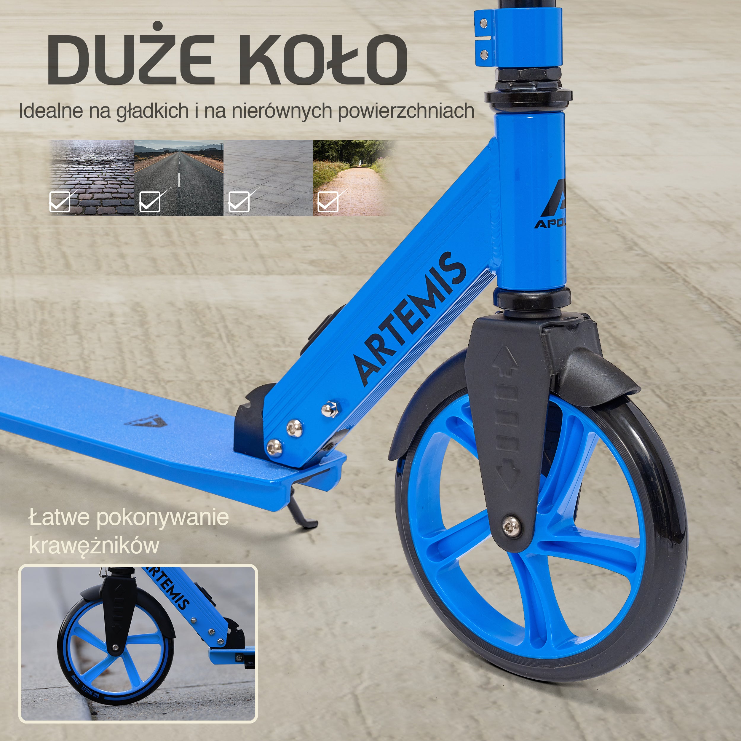 Apollo - Składana hulajnoga miejska „Artemis” z regulowaną wysokością kierownicy dla dzieci i młodzieży - Niebieski