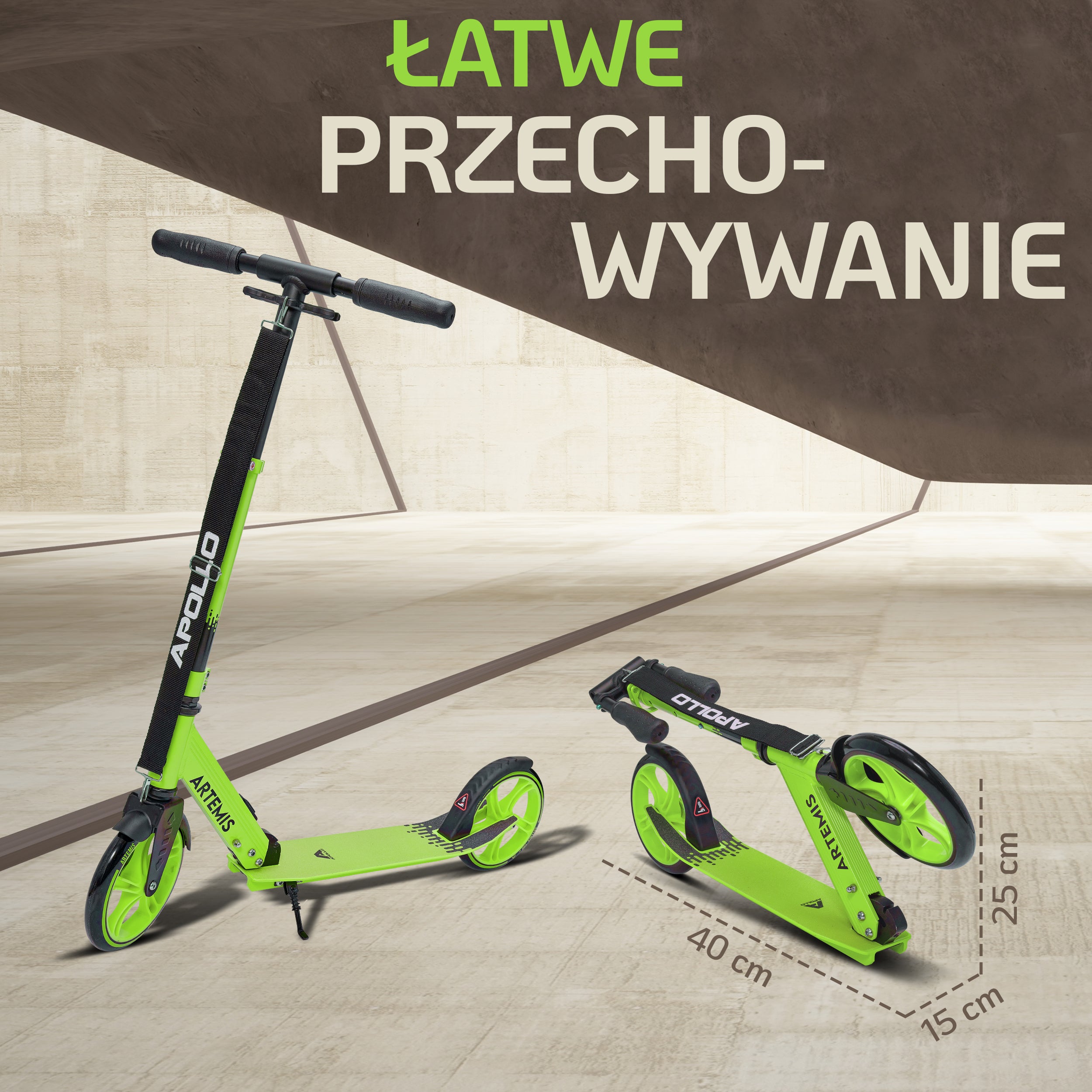 Apollo - Składana hulajnoga miejska „Artemis” z regulowaną wysokością kierownicy dla dzieci i młodzieży - Zielony