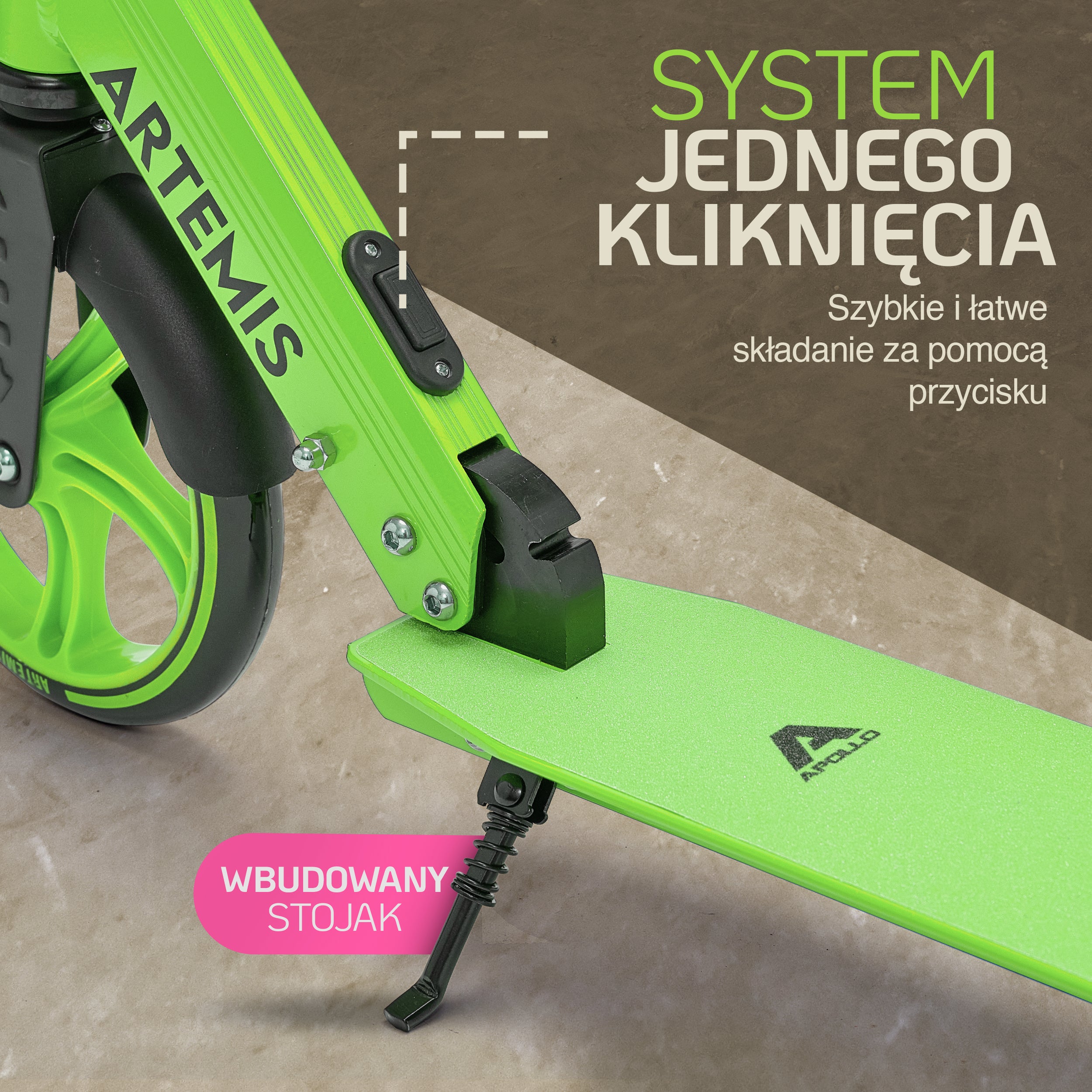 Apollo - Składana hulajnoga miejska „Artemis” z regulowaną wysokością kierownicy dla dzieci i młodzieży - Zielony