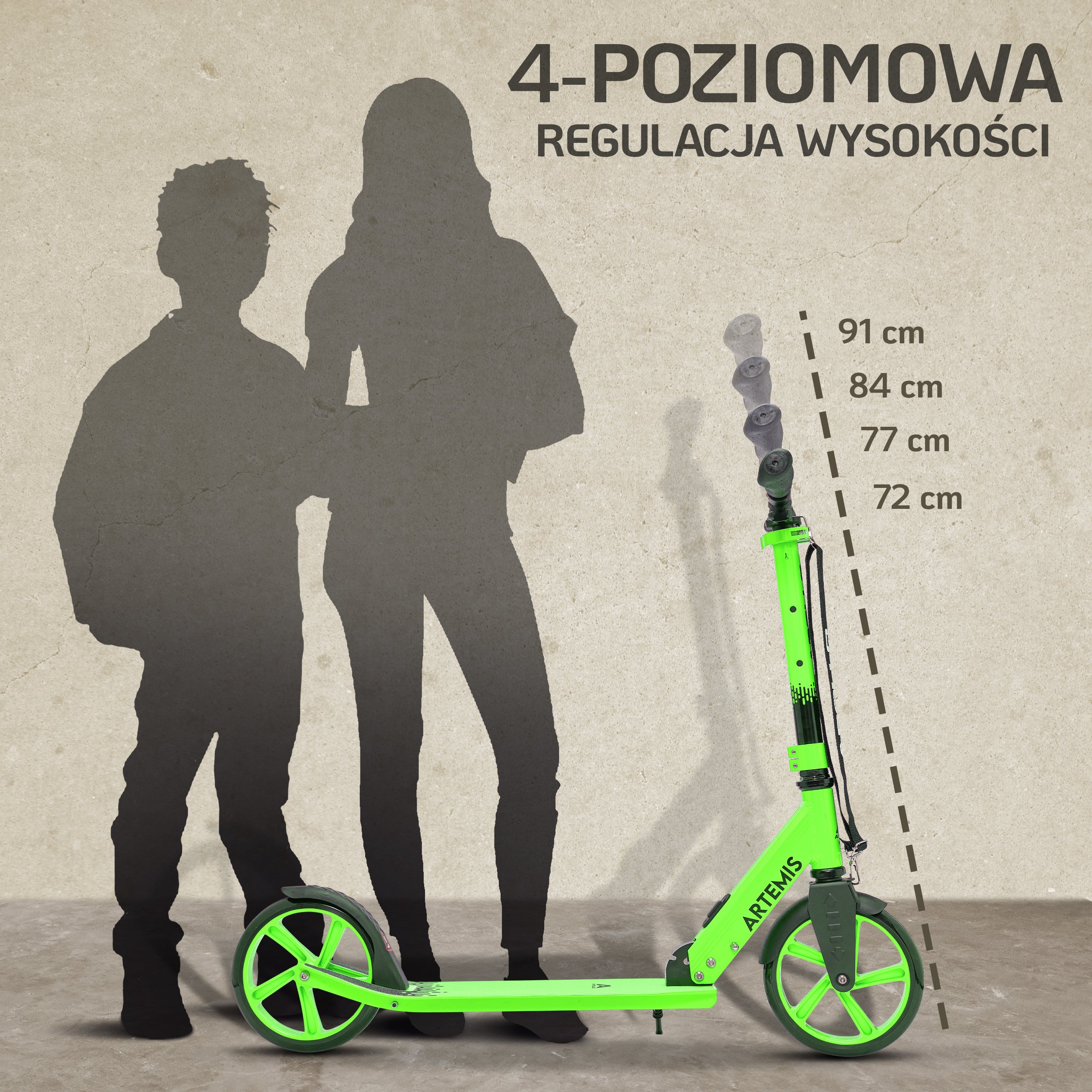 Apollo - Składana hulajnoga miejska „Artemis” z regulowaną wysokością kierownicy dla dzieci i młodzieży - Zielony