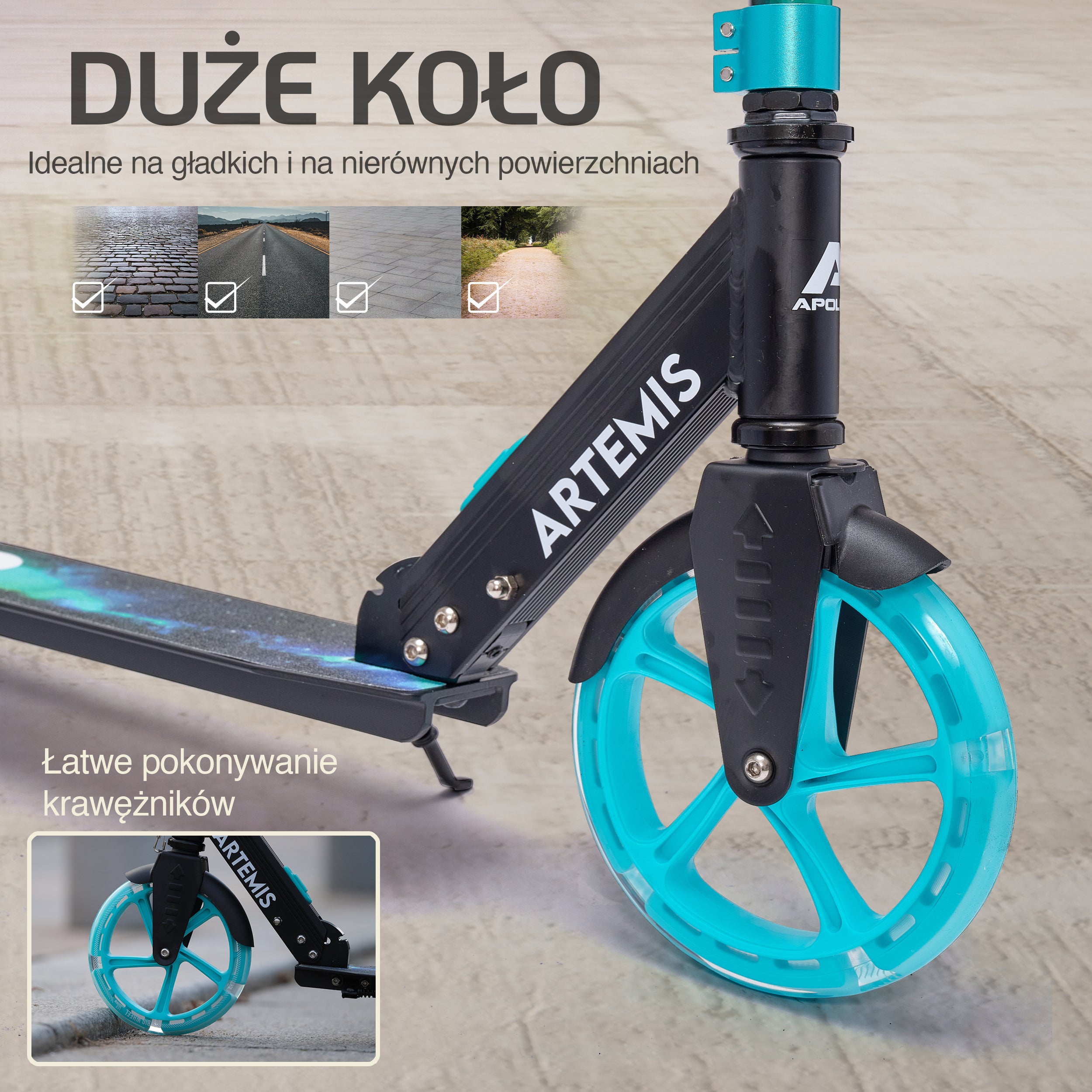 Apollo - Składana hulajnoga miejska „Artemis” z regulowaną wysokością kierownicy dla dzieci i młodzieży - Galaxy