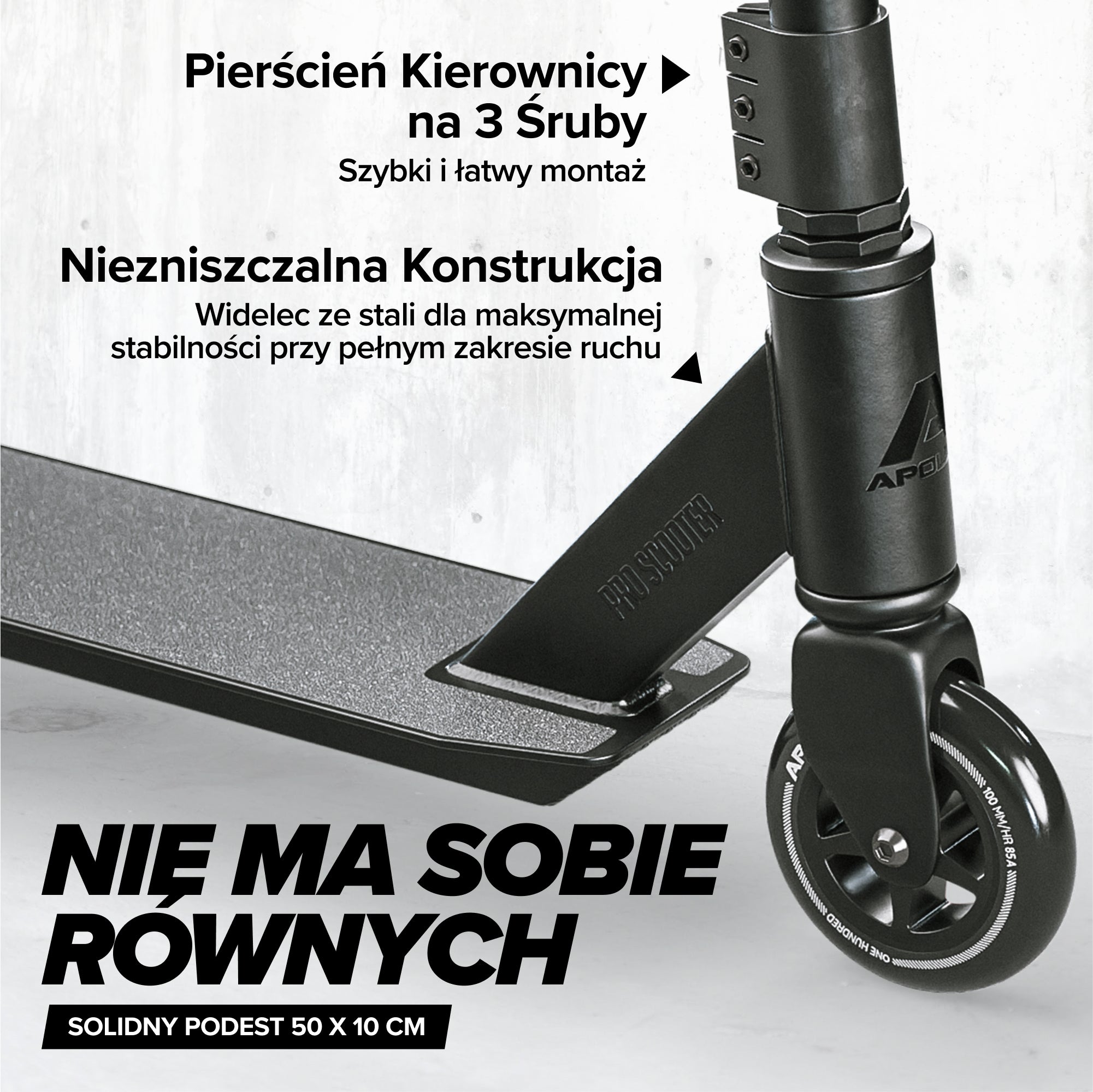 Apollo - Hulajnoga stunt „Genius Pro" - wytrzymała hulajnoga dla dzieci z łożyskami ABEC 9 - Czarny