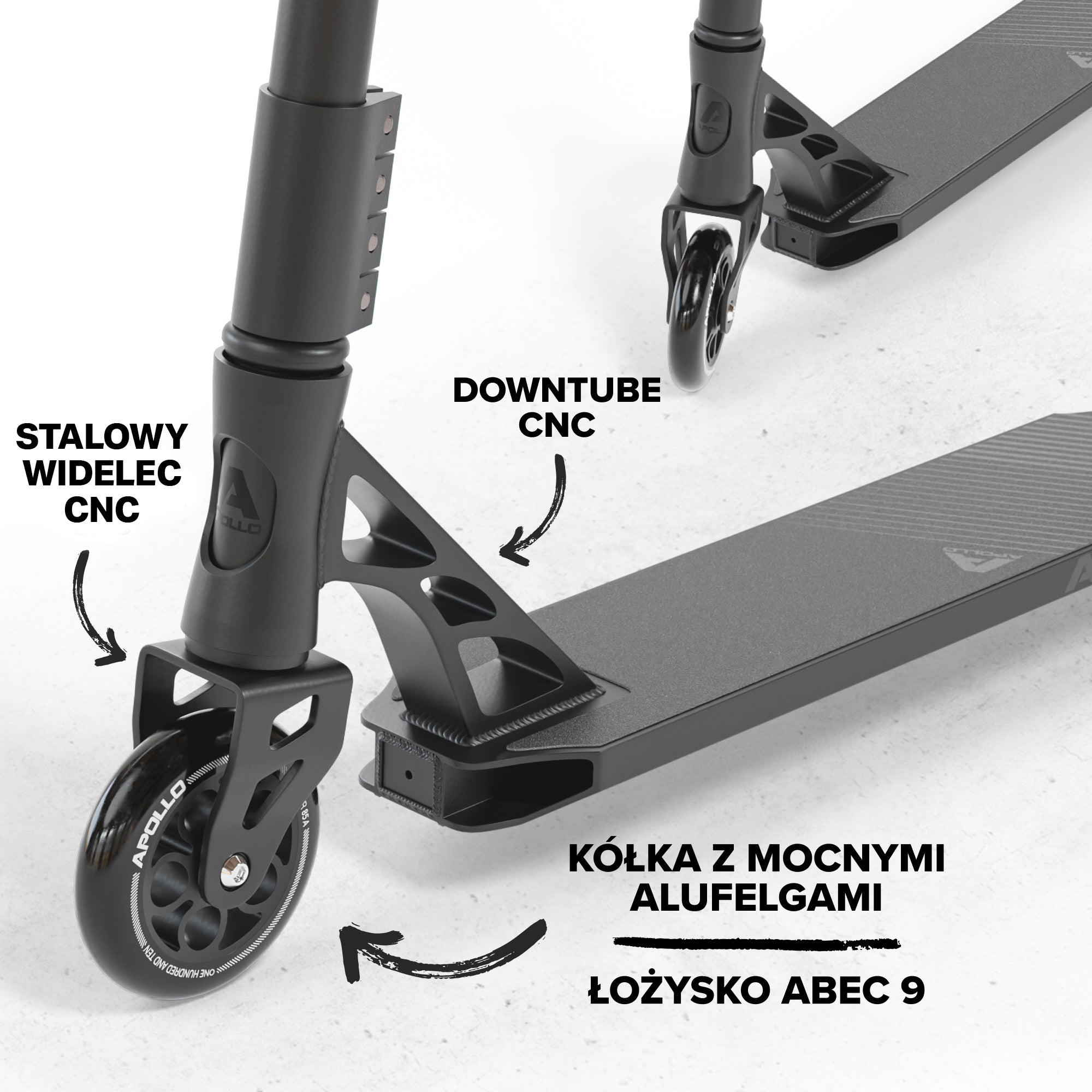 Apollo - High-end hulajnoga stunt "Genesis Pro X" z łożyskami ABEC 9 - Czarny