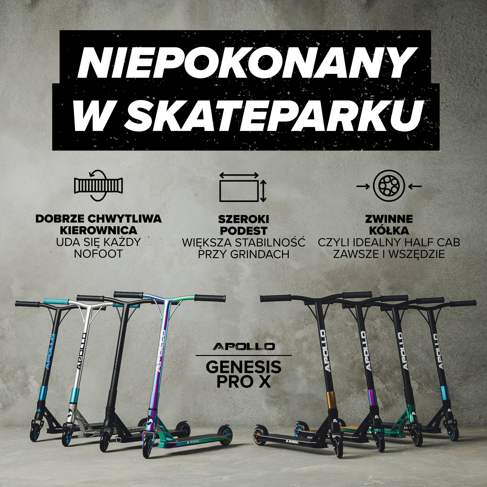 Apollo - High-end hulajnoga stunt "Genesis Pro X" z łożyskami ABEC 9 - Czarny