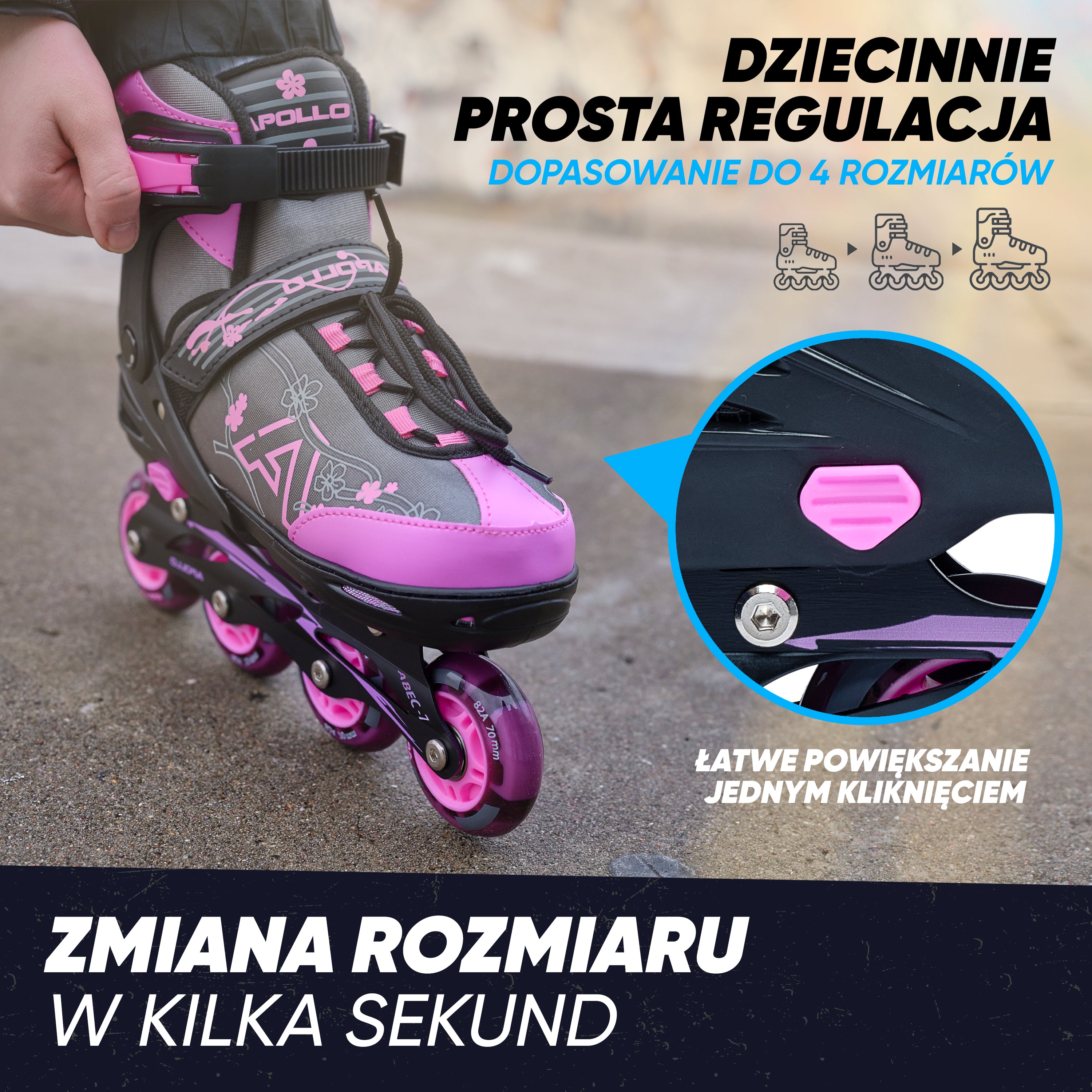 Apollo Funsport PL - Champion - Regulowane rolki - różowy - L (39-42)