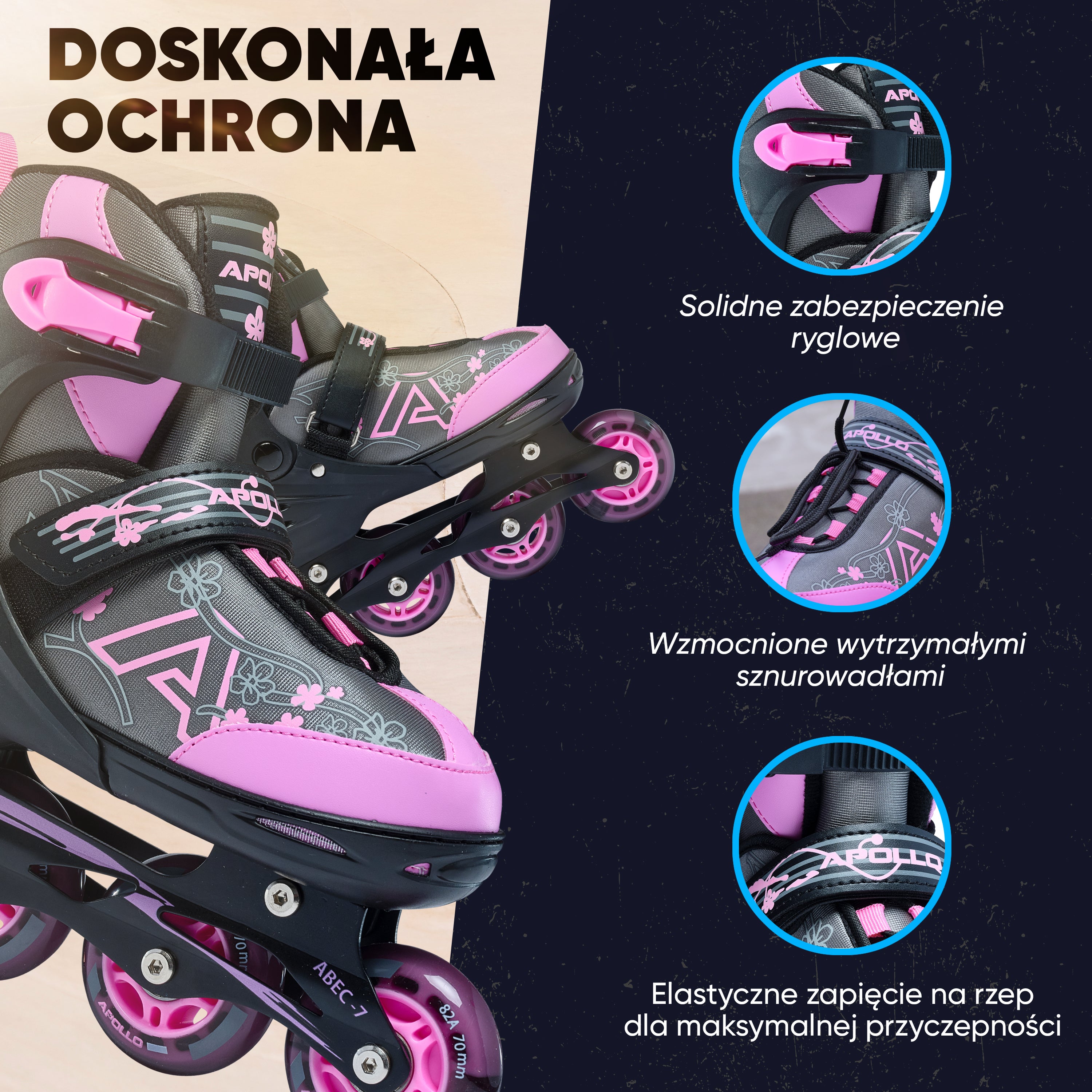 Apollo Funsport PL - Champion - Regulowane rolki - różowy - L (39-42)