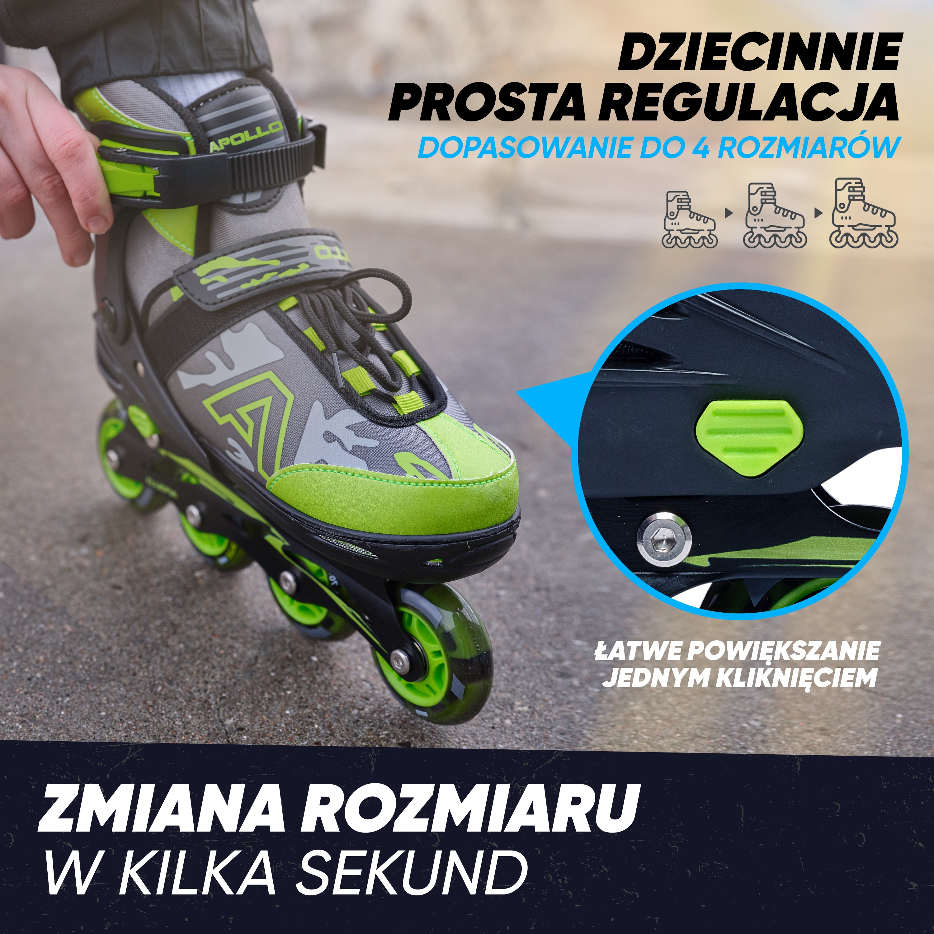 Apollo Funsport PL - Champion - Regulowane rolki - zielony - L (39-42)