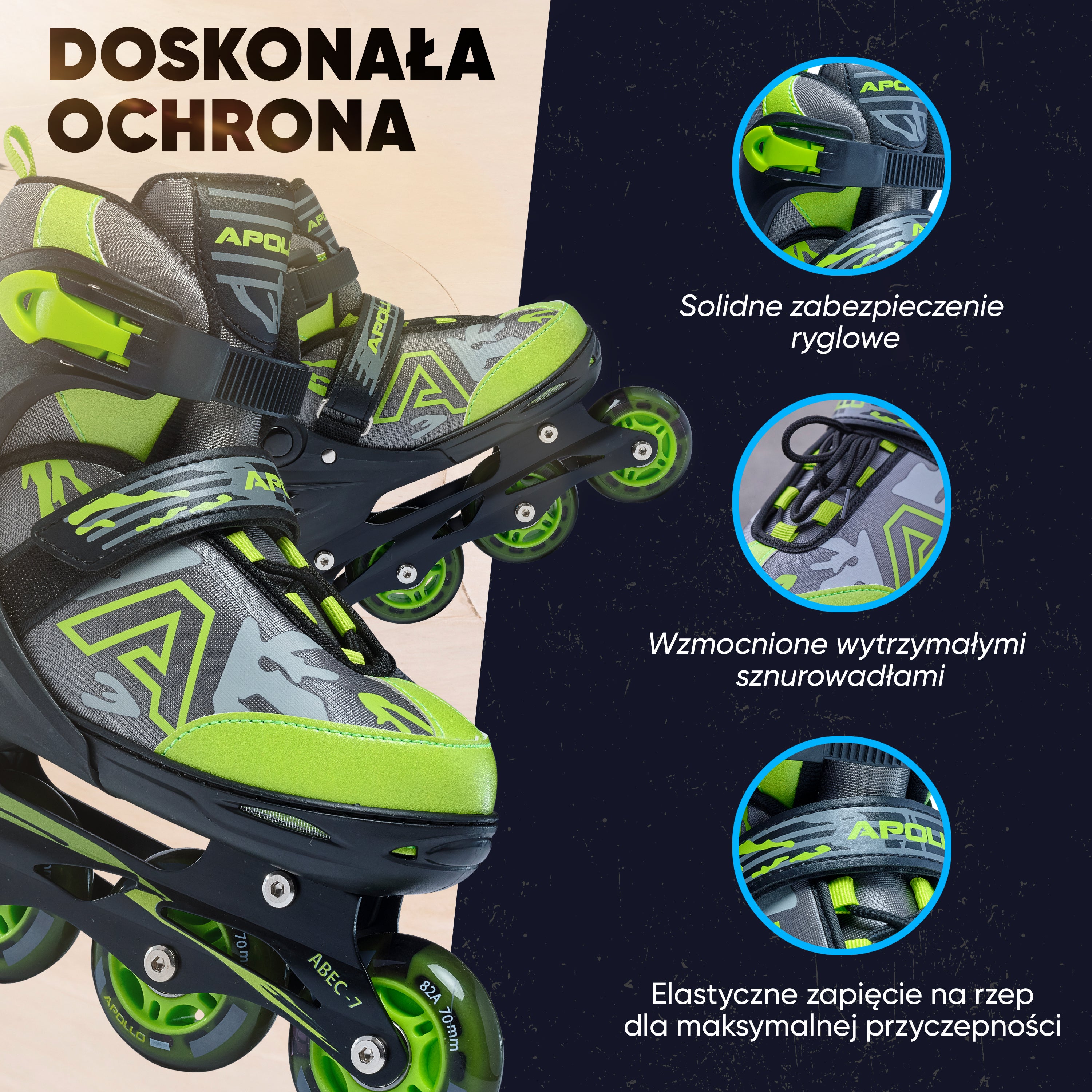 Apollo Funsport PL - Champion - Regulowane rolki - zielony - L (39-42)