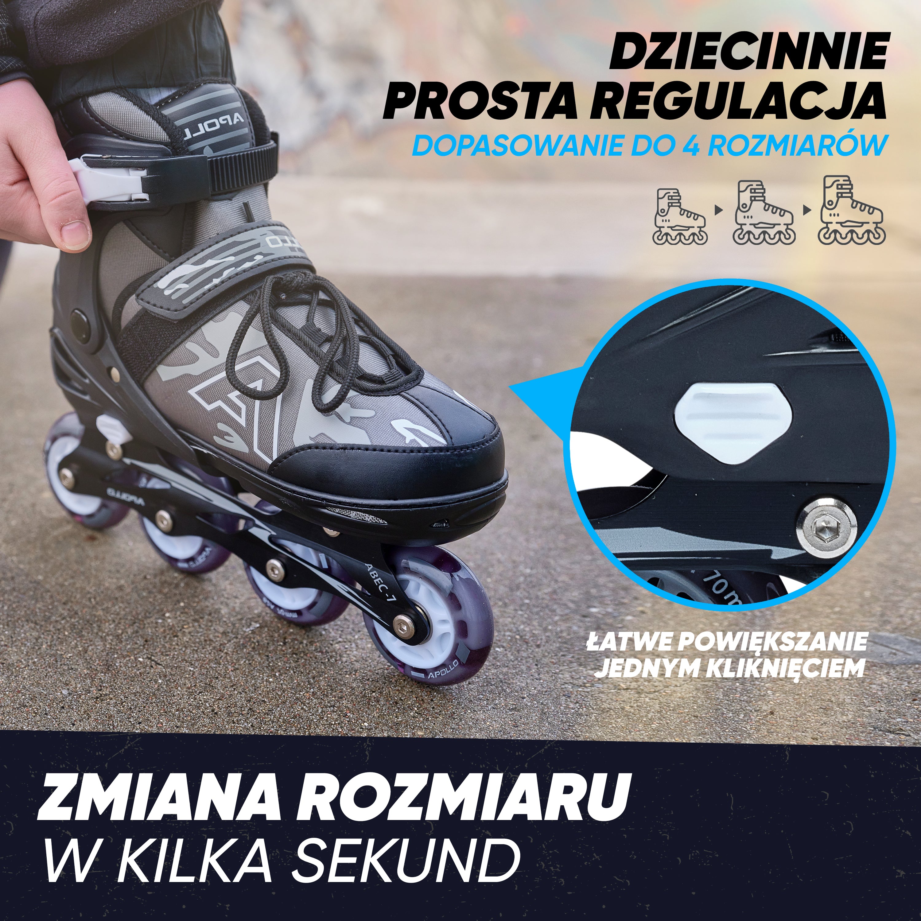 Apollo Funsport PL - Champion - Regulowane rolki - czarny - L (39-42)