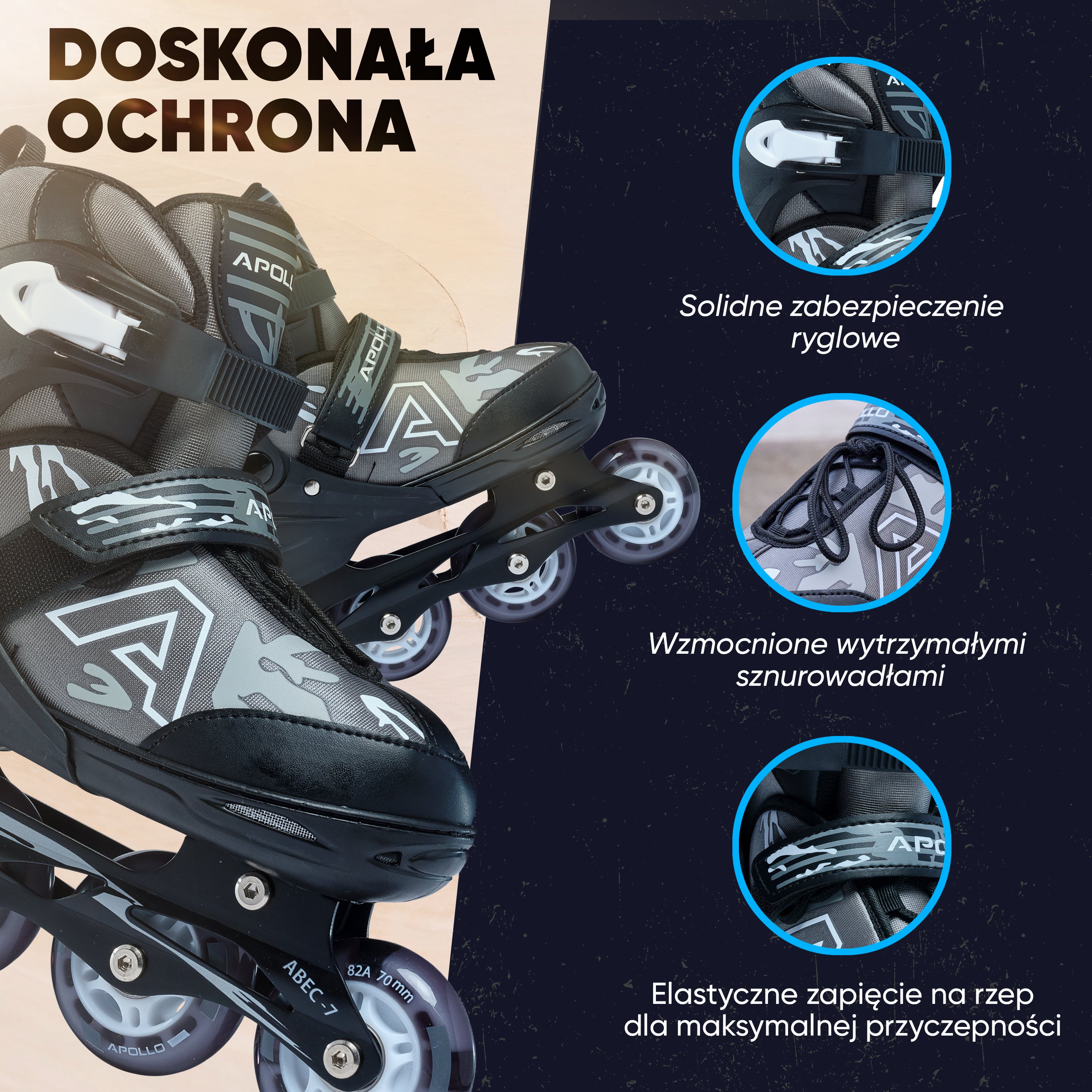 Apollo Funsport PL - Champion - Regulowane rolki - czarny - L (39-42)