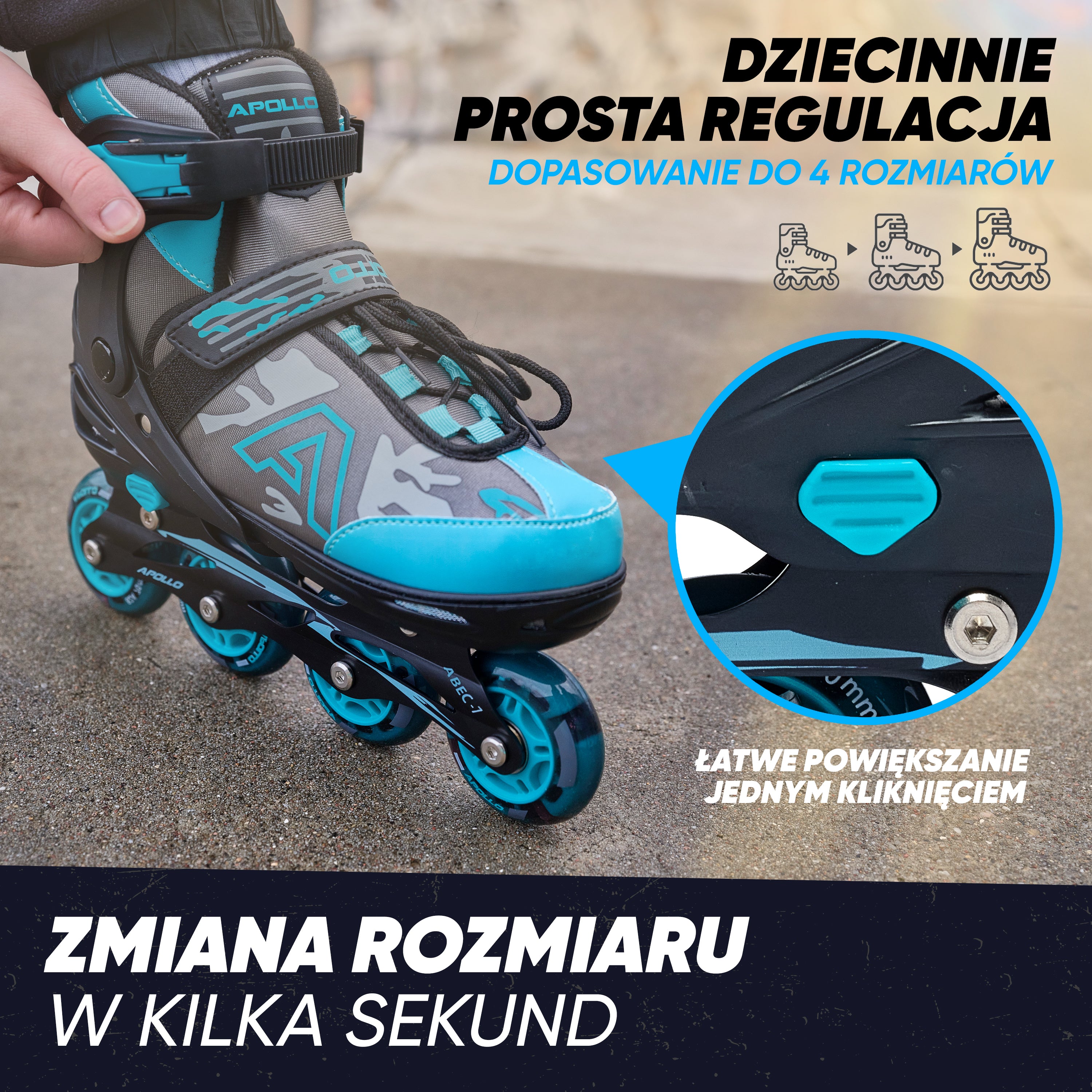 Apollo Funsport PL - Champion - Regulowane rolki - miętowy - L (39-42)