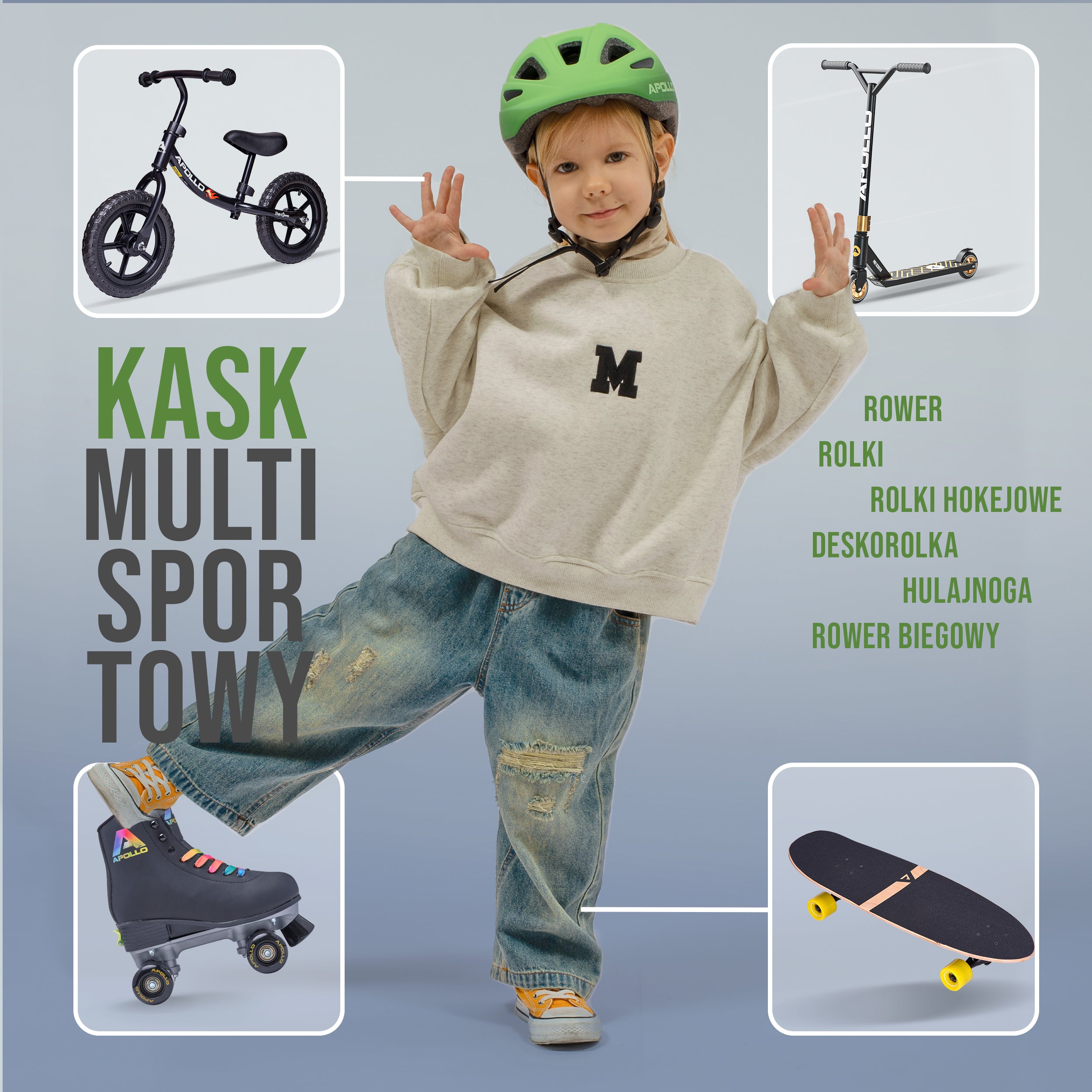 Apollo - Apollo kask rowerowy dla dzieci, kask dla dzieci i młodzieży, kask multi-sportowy - Green Fade