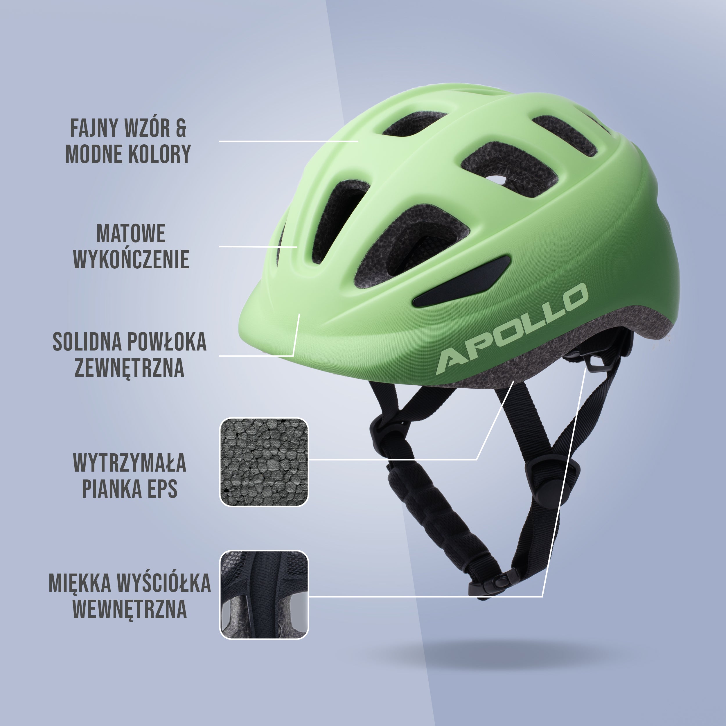 Apollo - Apollo kask rowerowy dla dzieci, kask dla dzieci i młodzieży, kask multi-sportowy - Green Fade