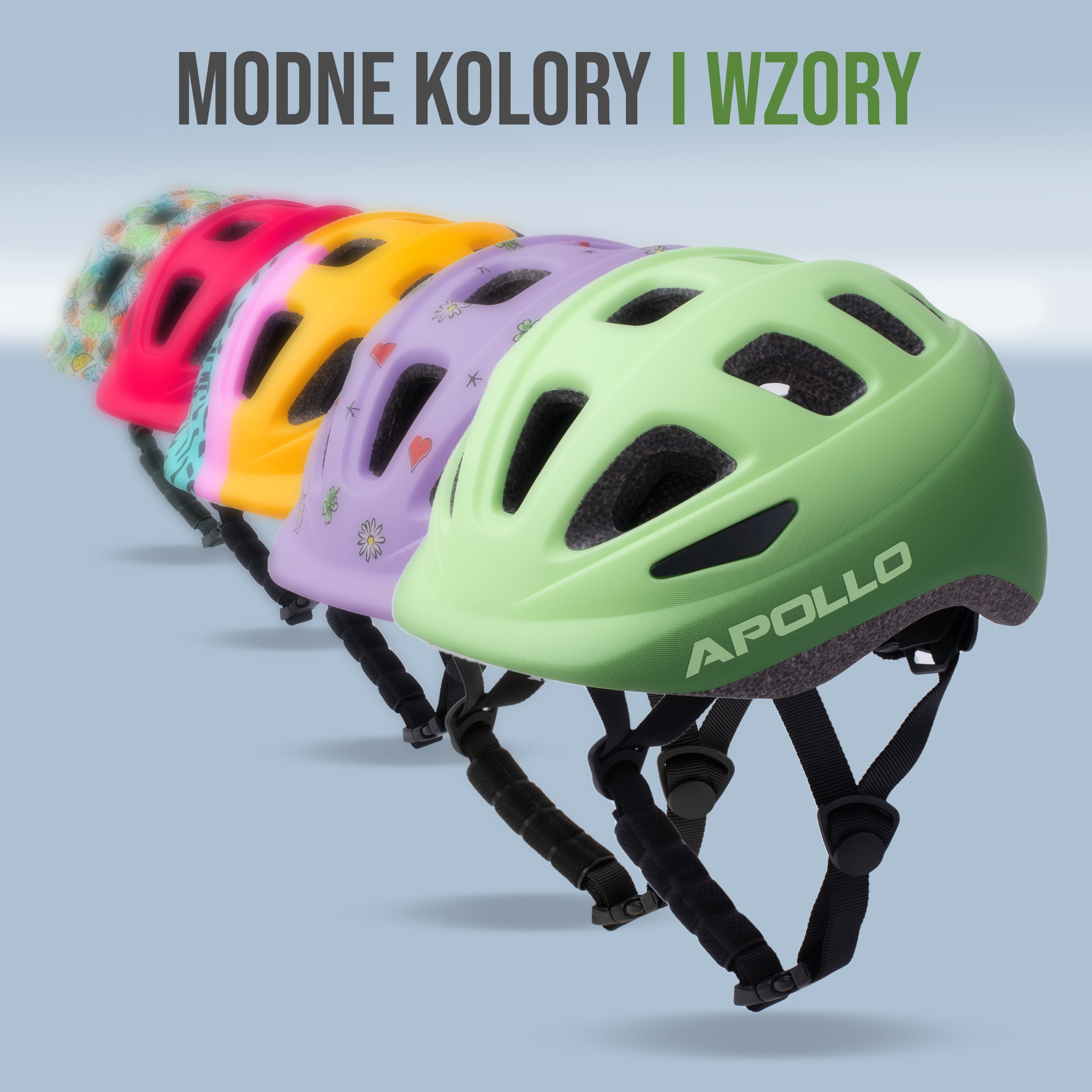 Apollo - Apollo kask rowerowy dla dzieci, kask dla dzieci i młodzieży, kask multi-sportowy - Green Fade