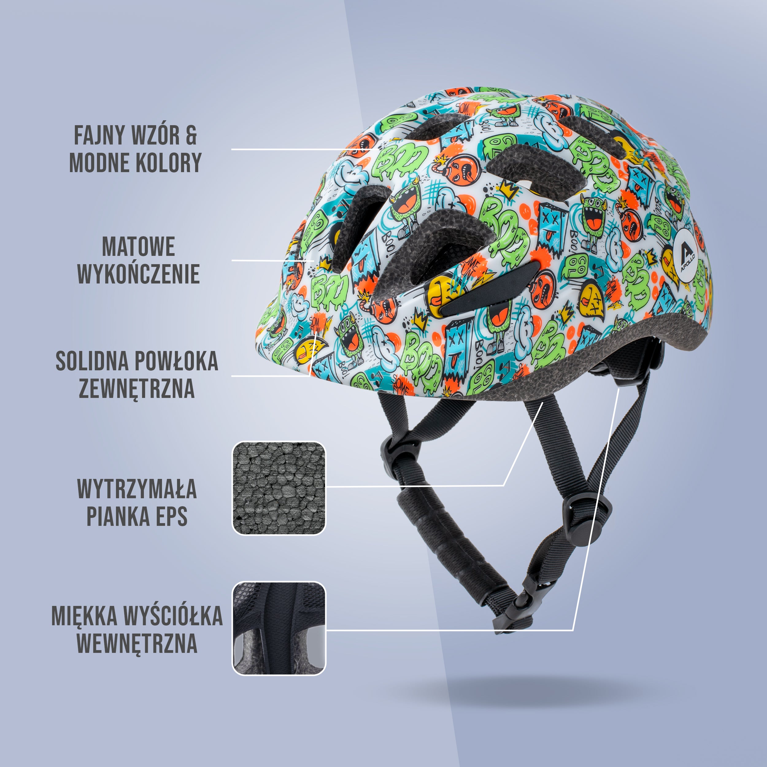 Apollo - Apollo kask rowerowy dla dzieci, kask dla dzieci i młodzieży, kask multi-sportowy - Monsta Mania