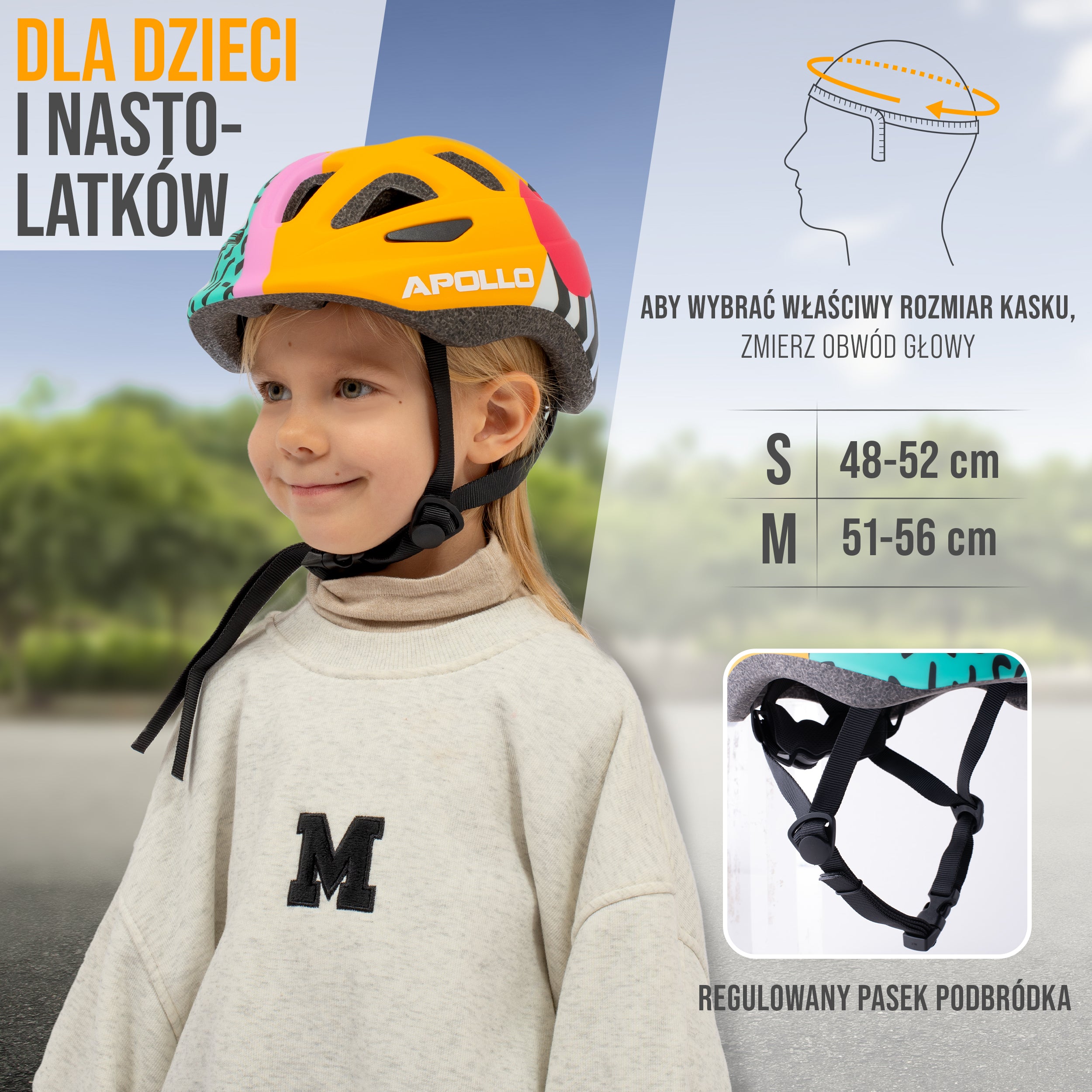 Apollo - Apollo kask rowerowy dla dzieci, kask dla dzieci i młodzieży, kask multi-sportowy - 90s Revival