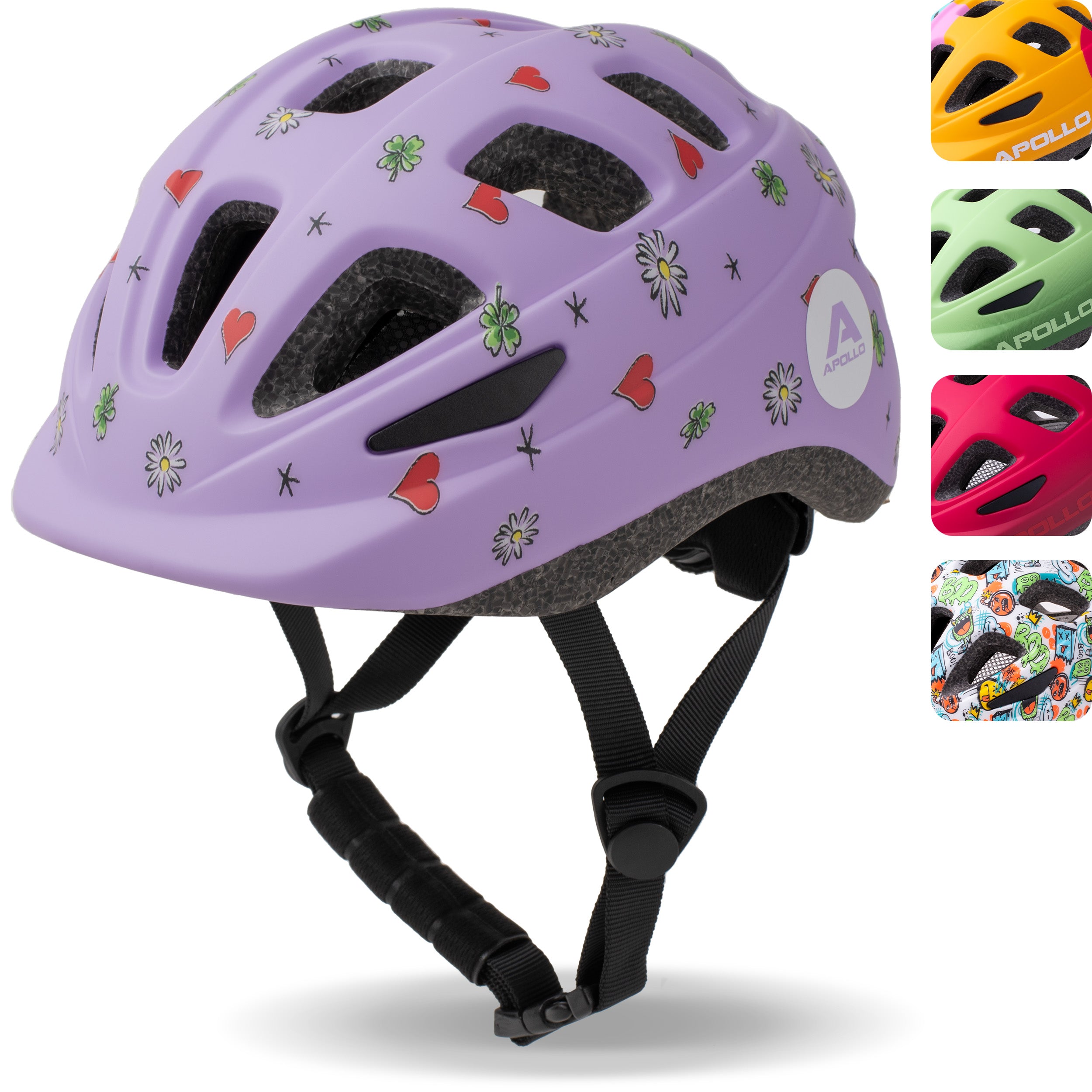 Apollo - Apollo kask rowerowy dla dzieci, kask dla dzieci i młodzieży, kask multi-sportowy - Flower Love