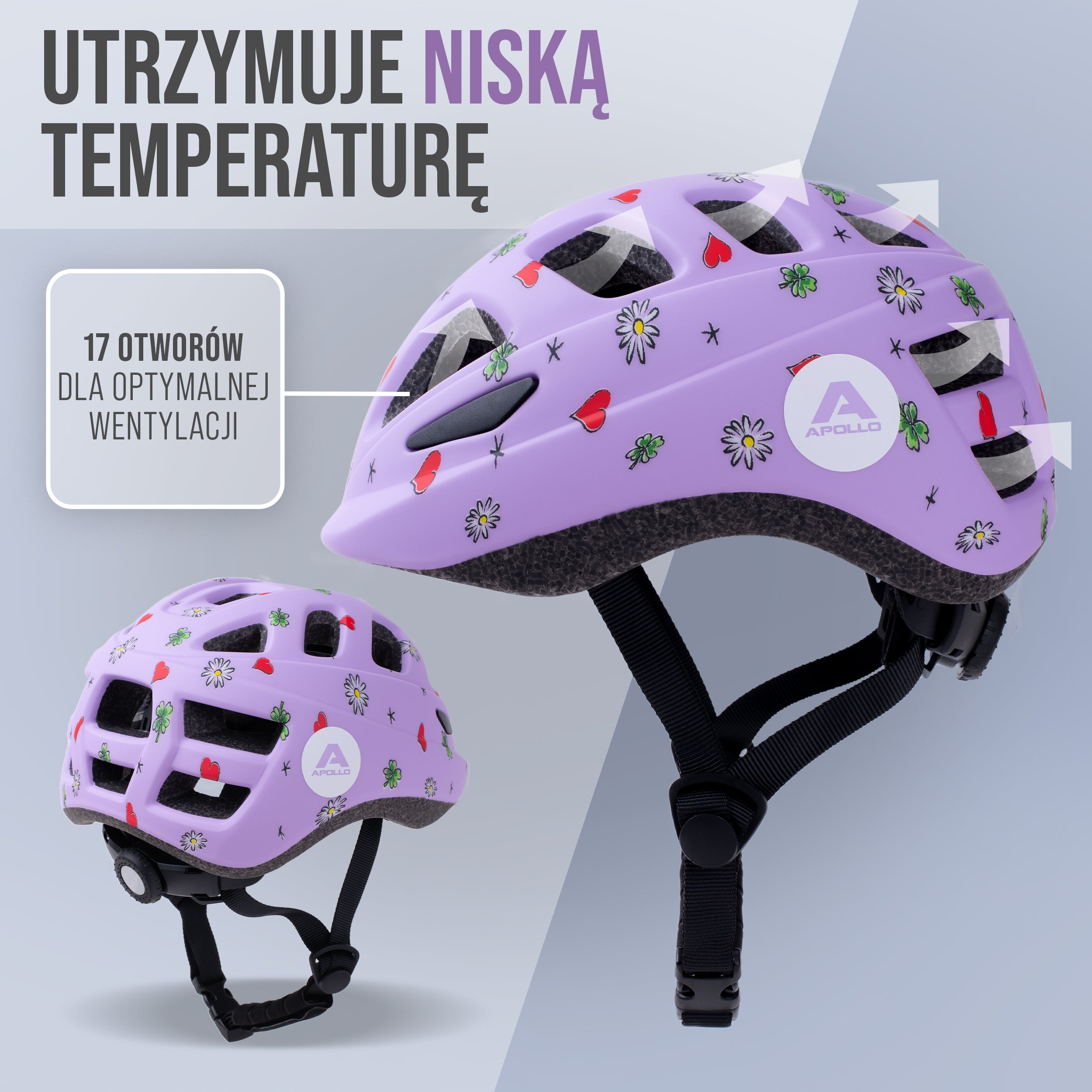 Apollo - Apollo kask rowerowy dla dzieci, kask dla dzieci i młodzieży, kask multi-sportowy - Flower Love