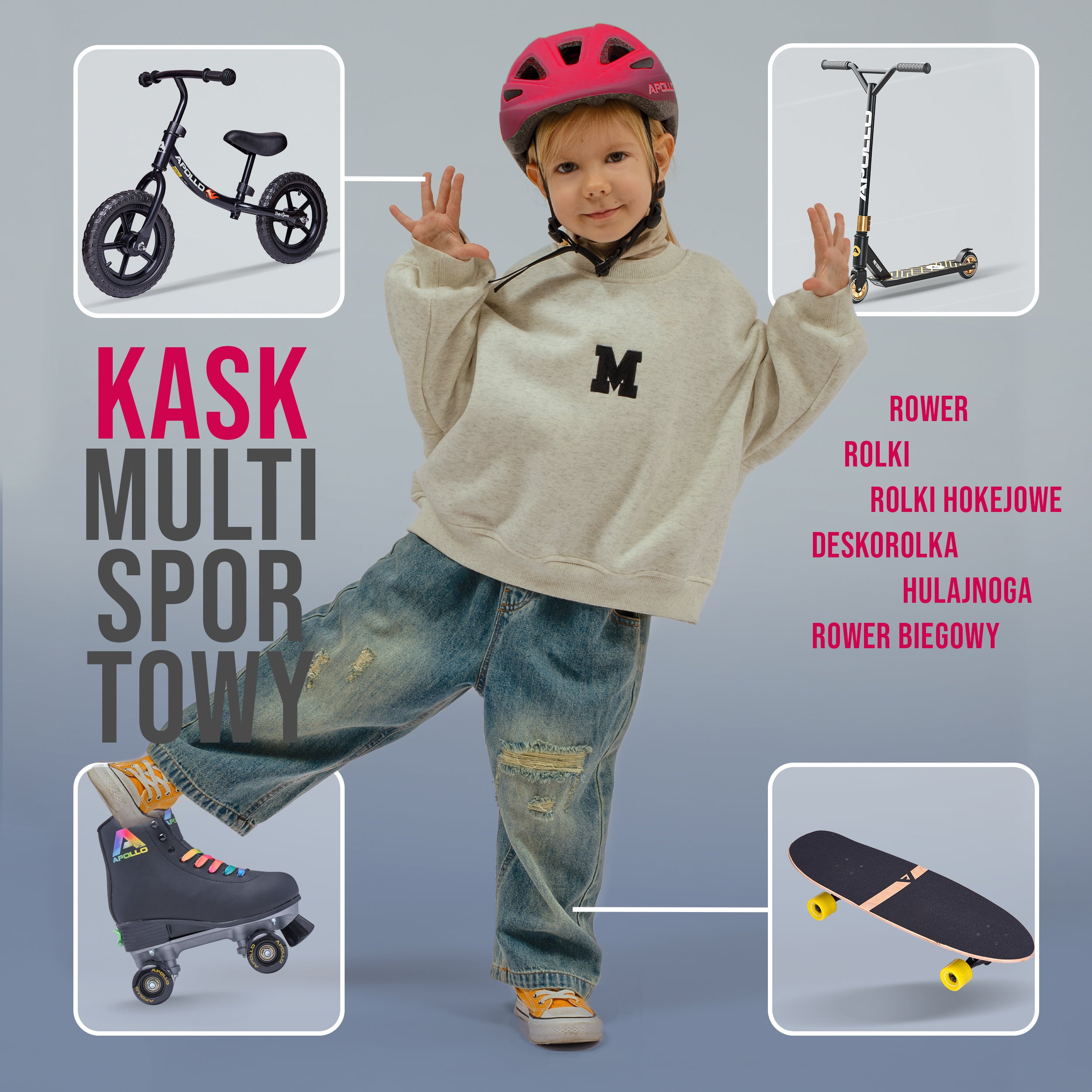 Apollo - Apollo kask rowerowy dla dzieci, kask dla dzieci i młodzieży, kask multi-sportowy - Red Fade